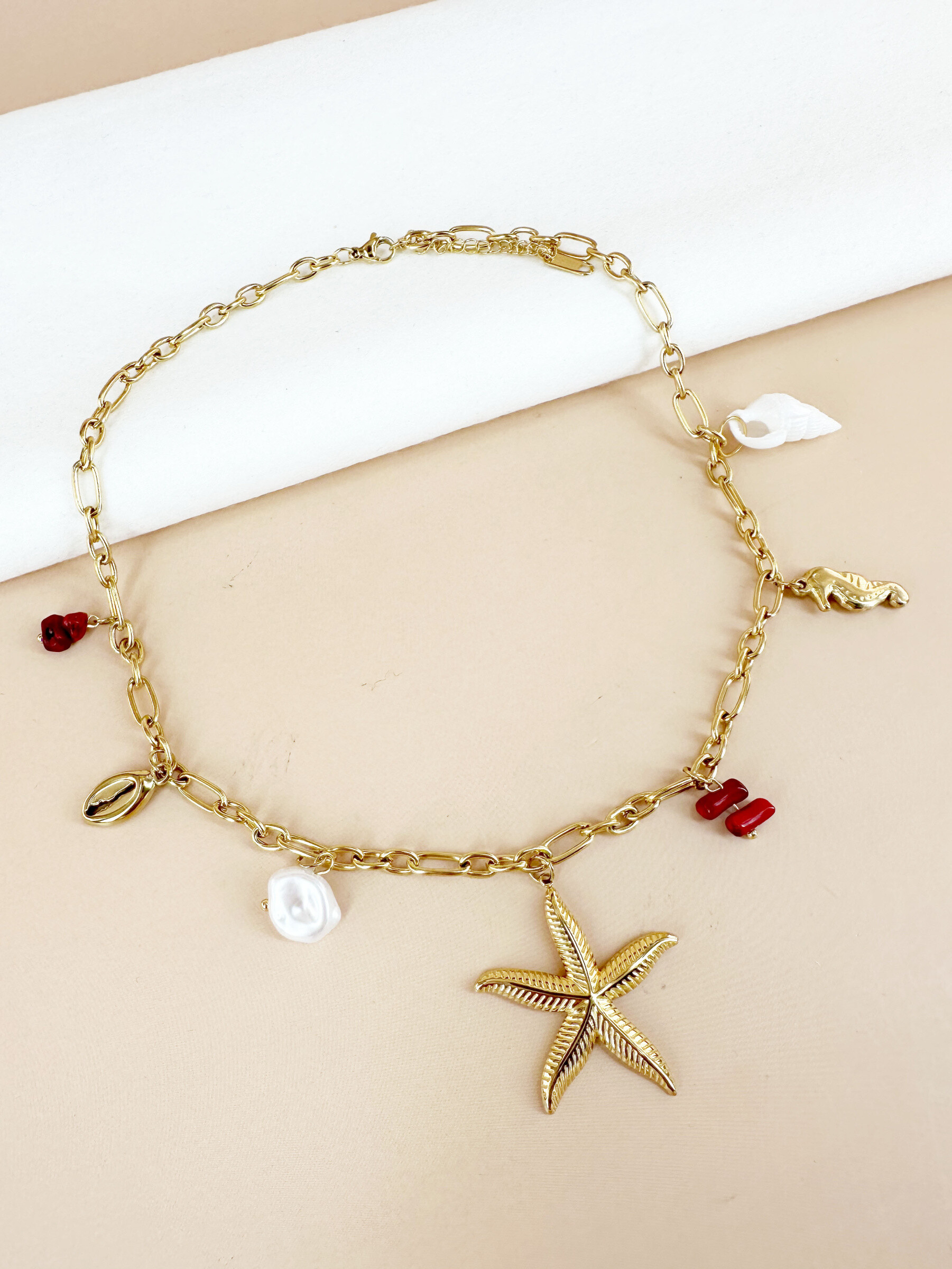 Grossiste D Bijoux - Collier breloques charms étoile de mer en acier inoxydable