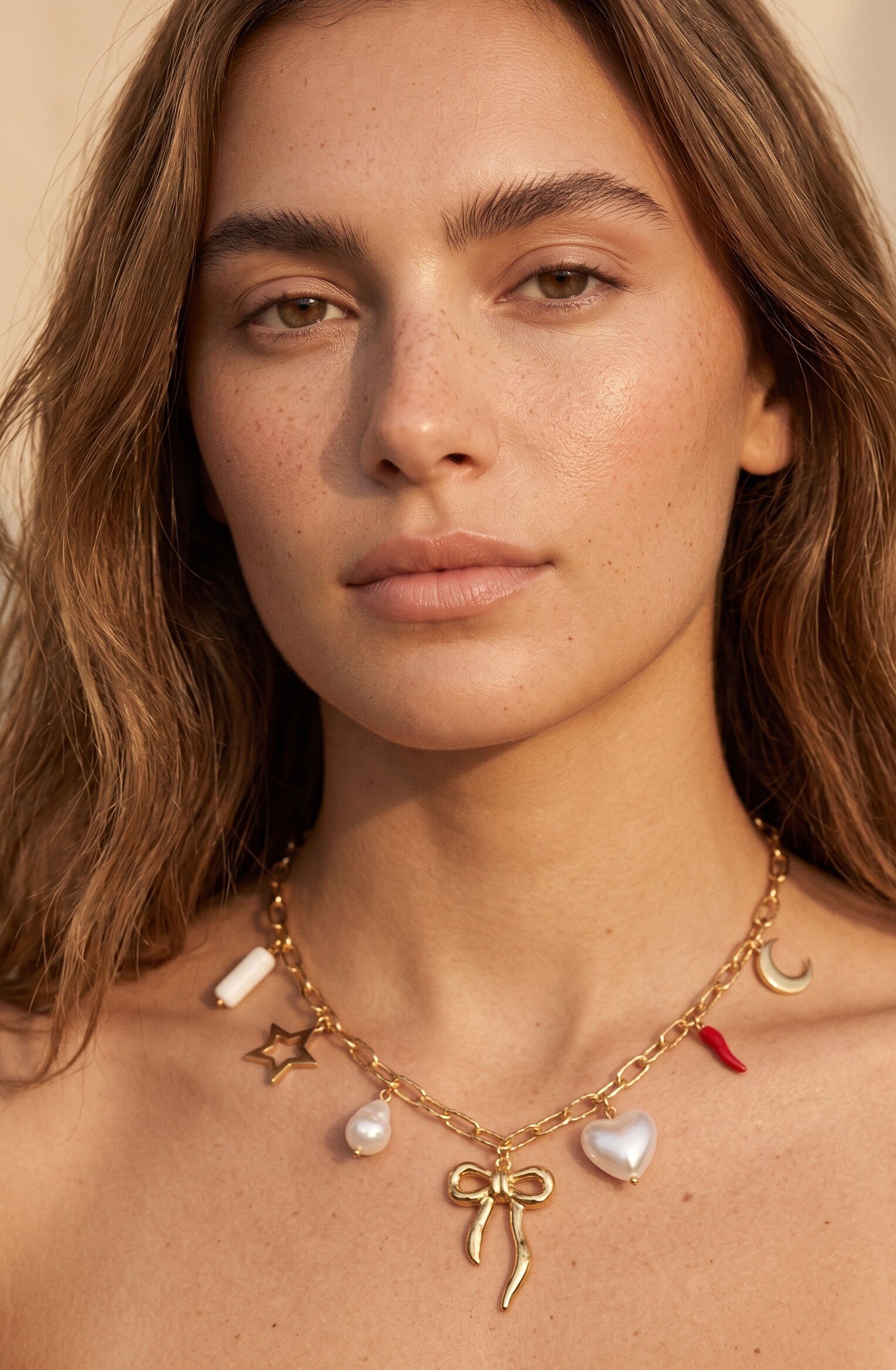 Wholesaler D Bijoux - Gold necklace with knot and shell charms