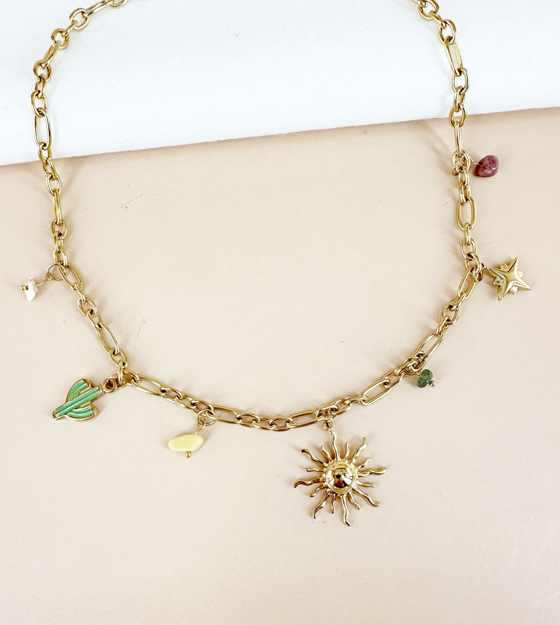 Wholesaler D Bijoux - Chain necklace with sun charms pendants in stainless steel