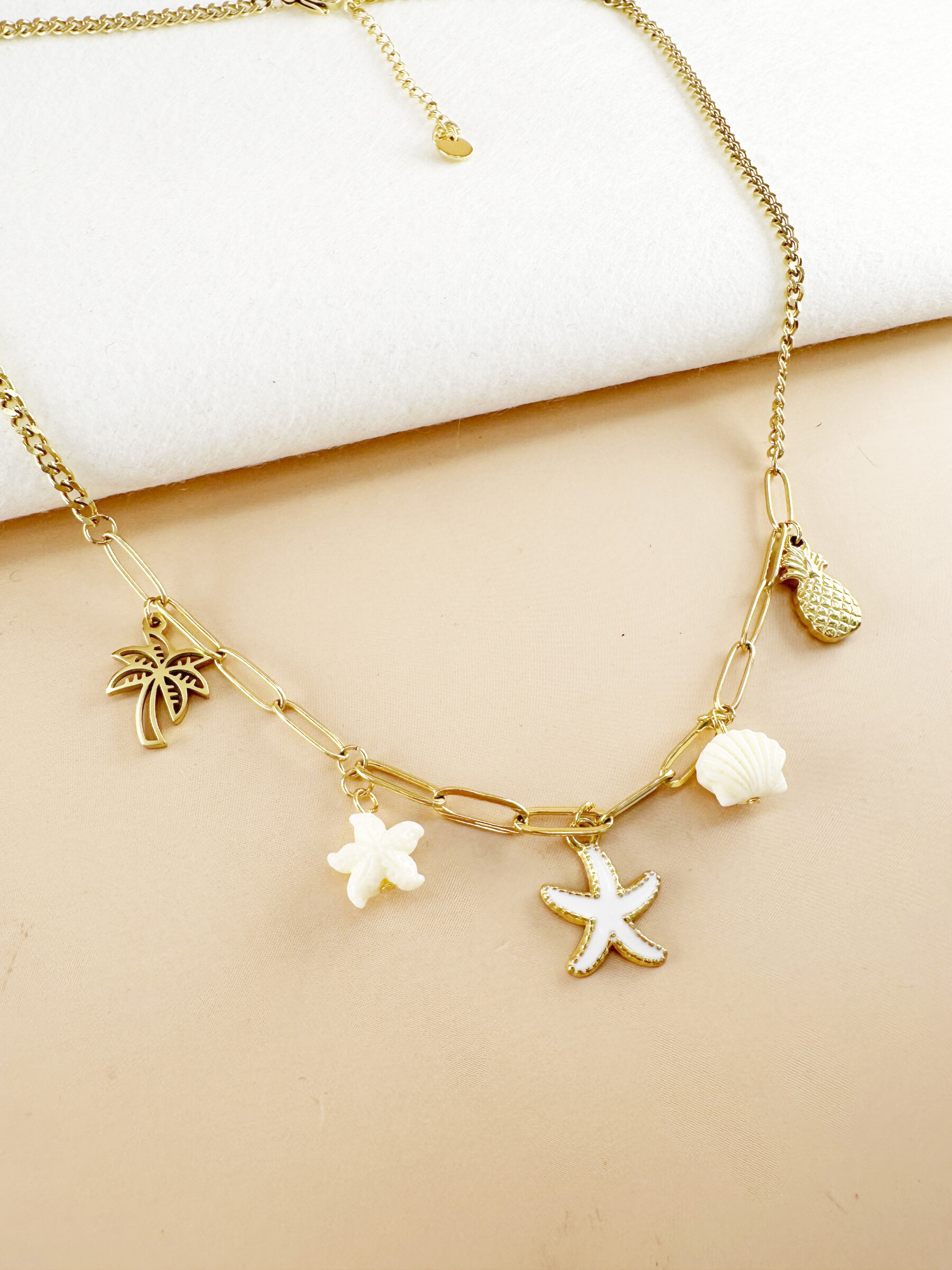 Wholesaler D Bijoux - Stainless steel starfish and shell charms necklace
