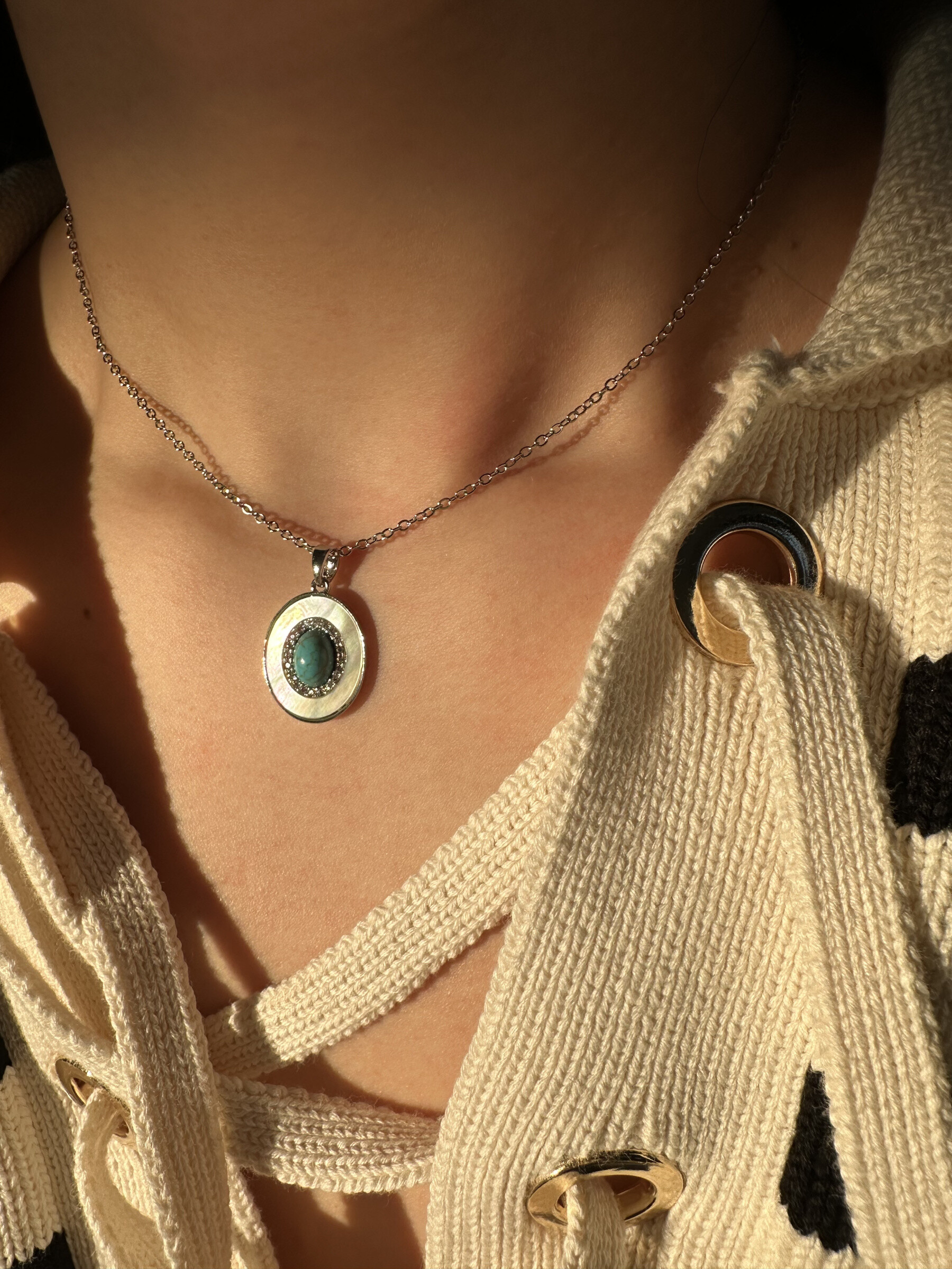 Wholesaler D Bijoux - Turquoise mother-of-pearl stainless steel necklace