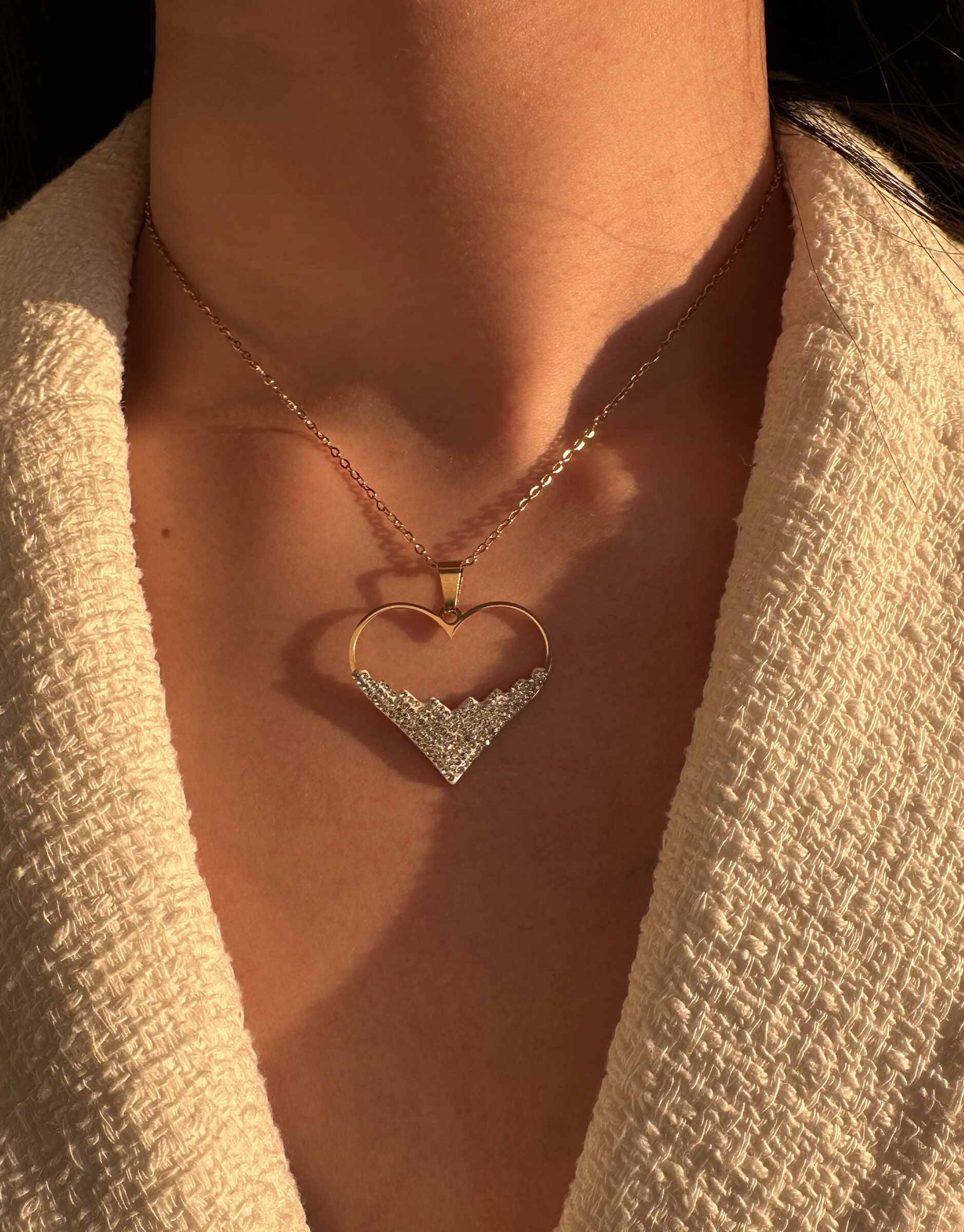 Wholesaler D Bijoux - Stainless steel rhinestone heart necklace