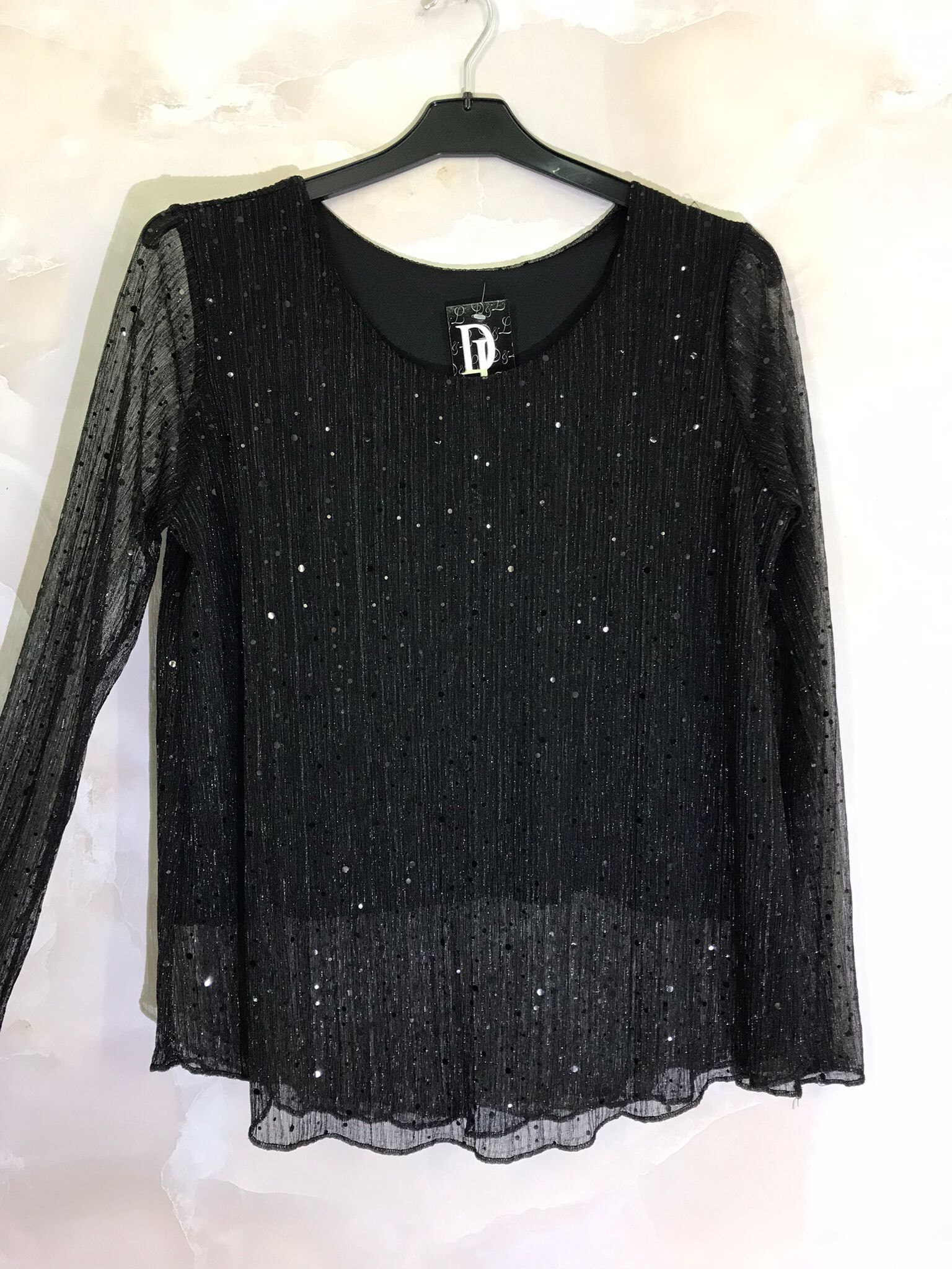Grossista D&L CREATION - Top maniche lunghe in tulle brillante con fodera