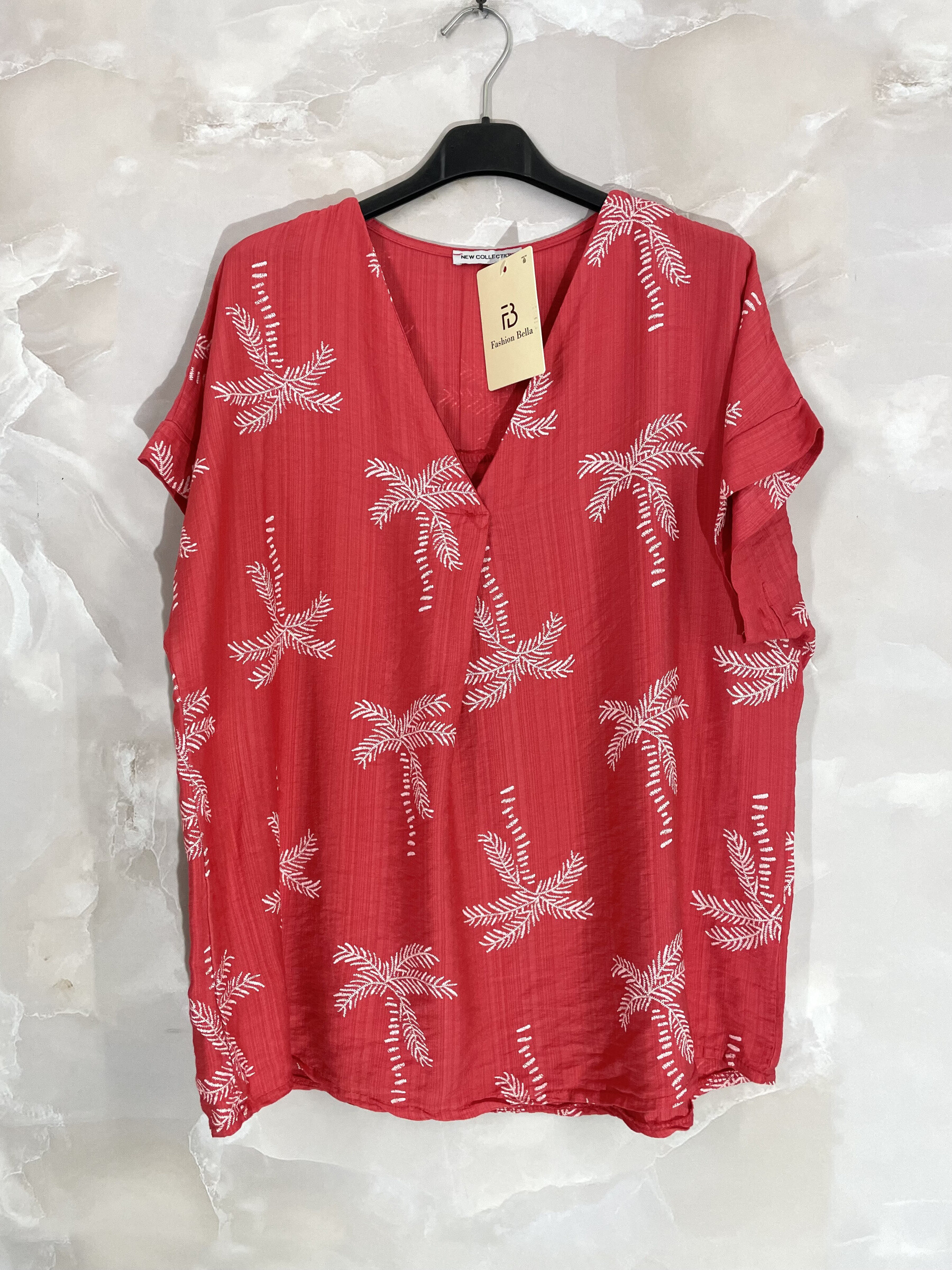 Wholesaler D&L CREATION - V -neck blouse short -printed palm sleeves T48