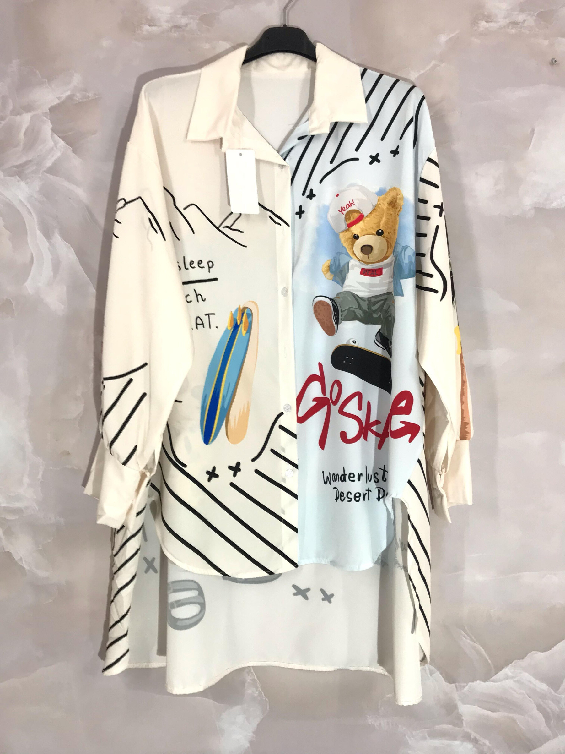 Grossiste D&L CREATION - Chemise grande taille longue à rayures avec imprimé coloré
