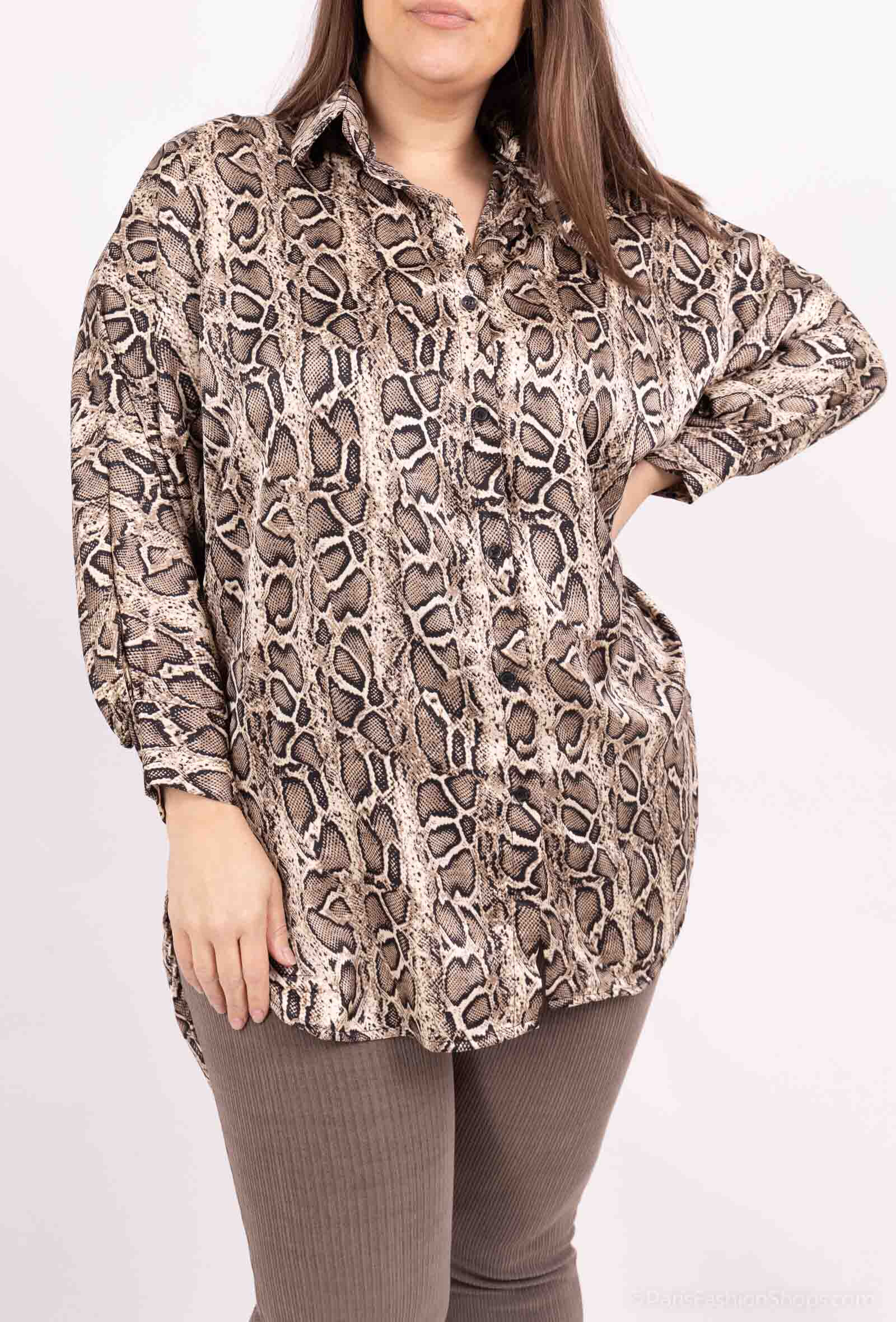 Grossiste D&L CREATION - Chemise satinée longue oversize imprimé léopard / python