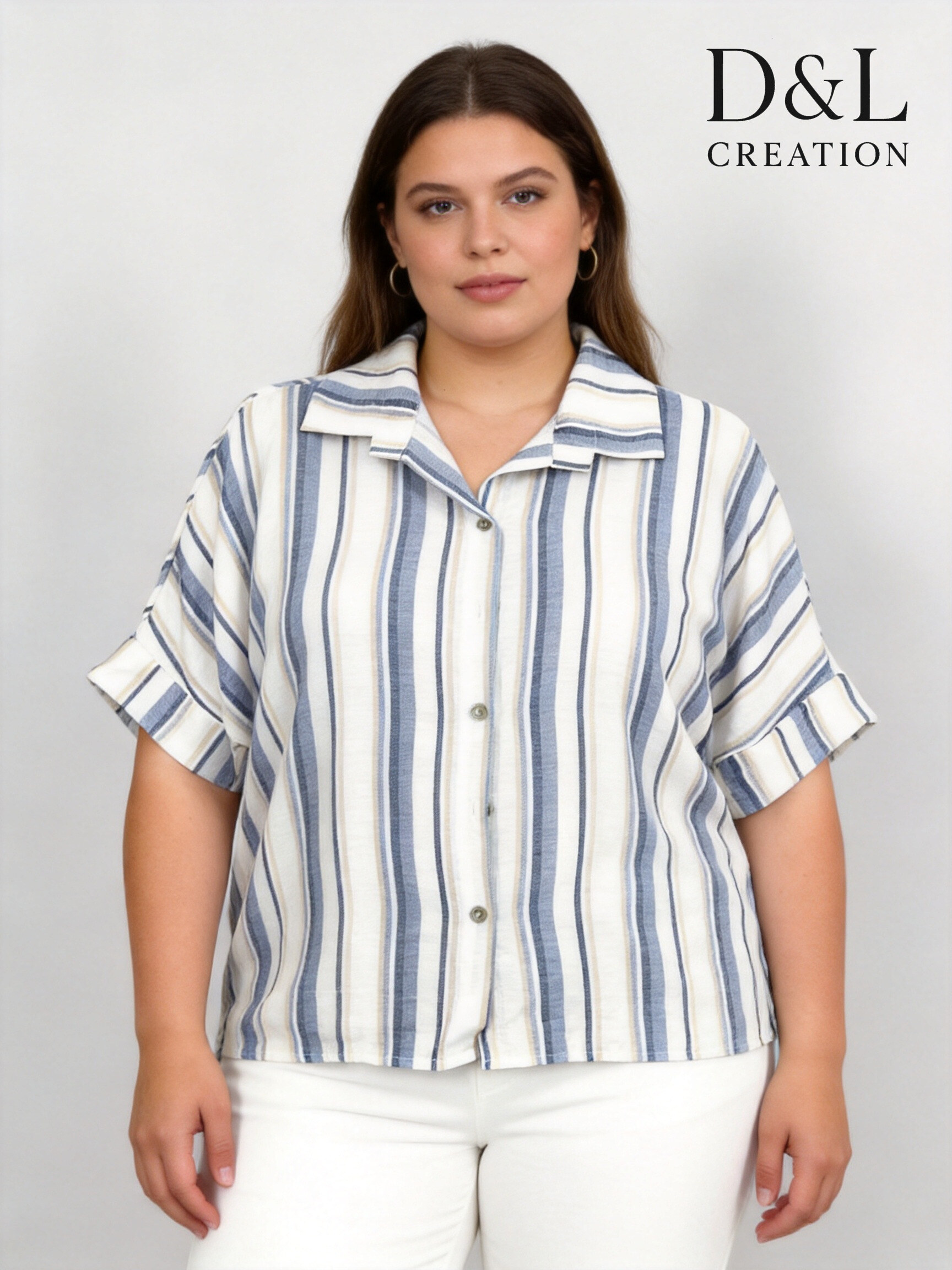 Grossiste D&L CREATION - Chemise oversize à rayures T40 à T54+