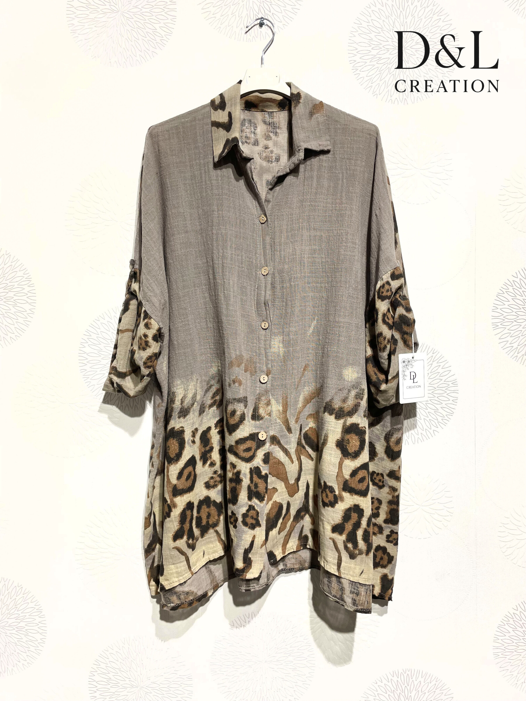 Mayorista D&L CREATION - Camisa de algodón estampada de leopardo talla 38 a 56