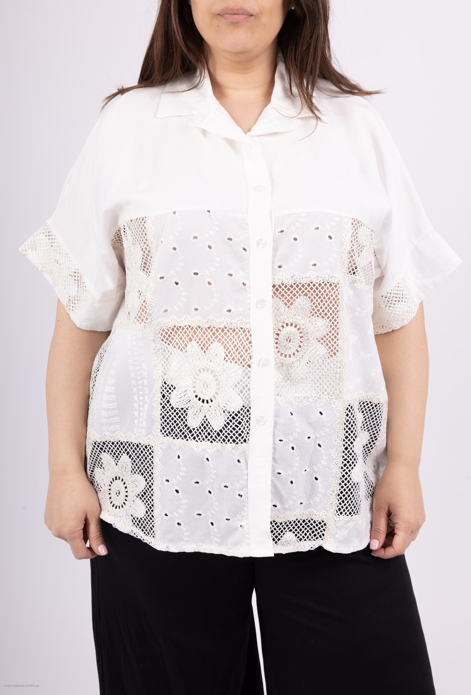 Großhändler D&L CREATION - Übergroßes Patchwork -Shirt mit T40 Stickerei bei T56