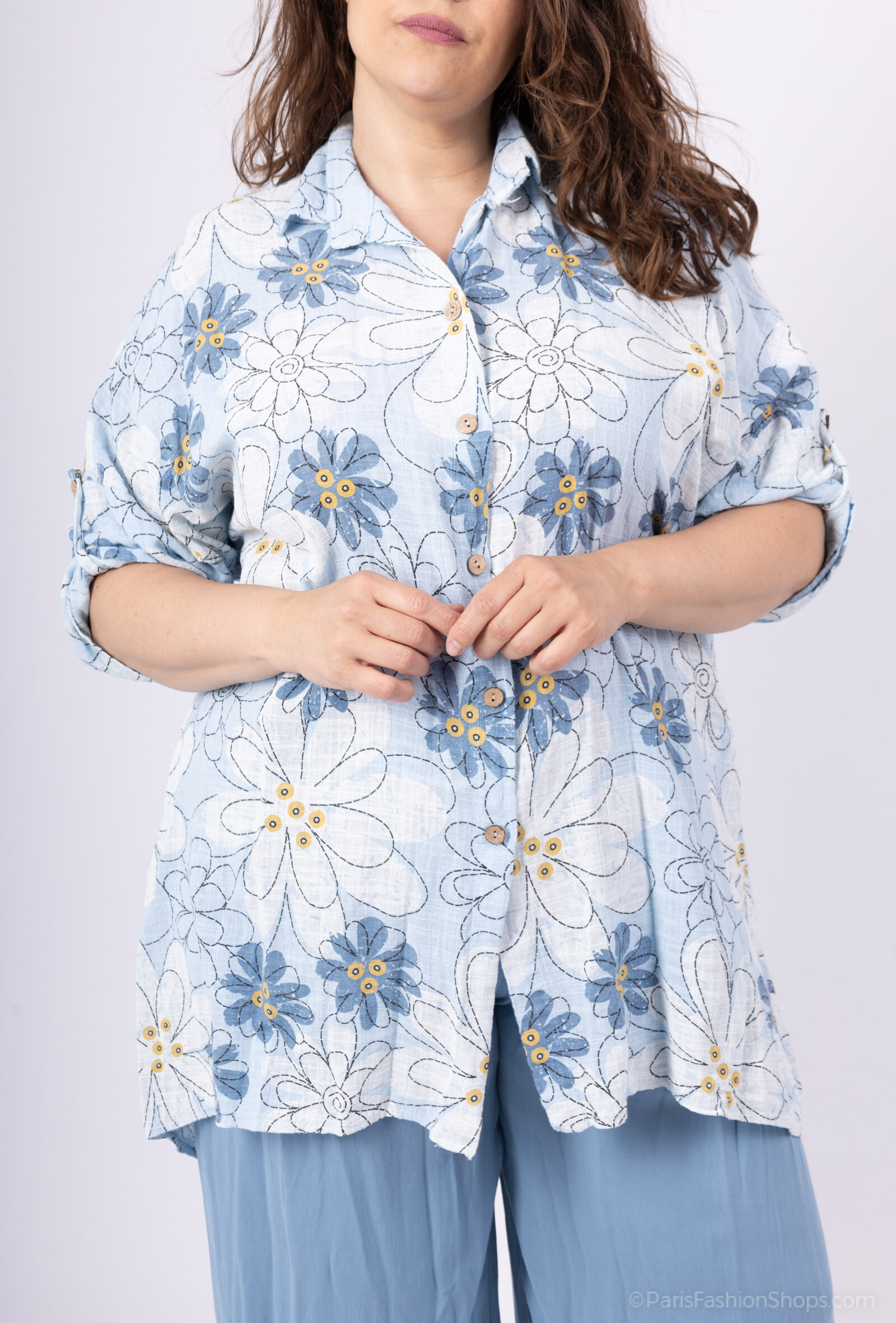 Mayorista D&L CREATION - Camisa grande de gran tamaño en algodón impreso Marguerite T40 a T58