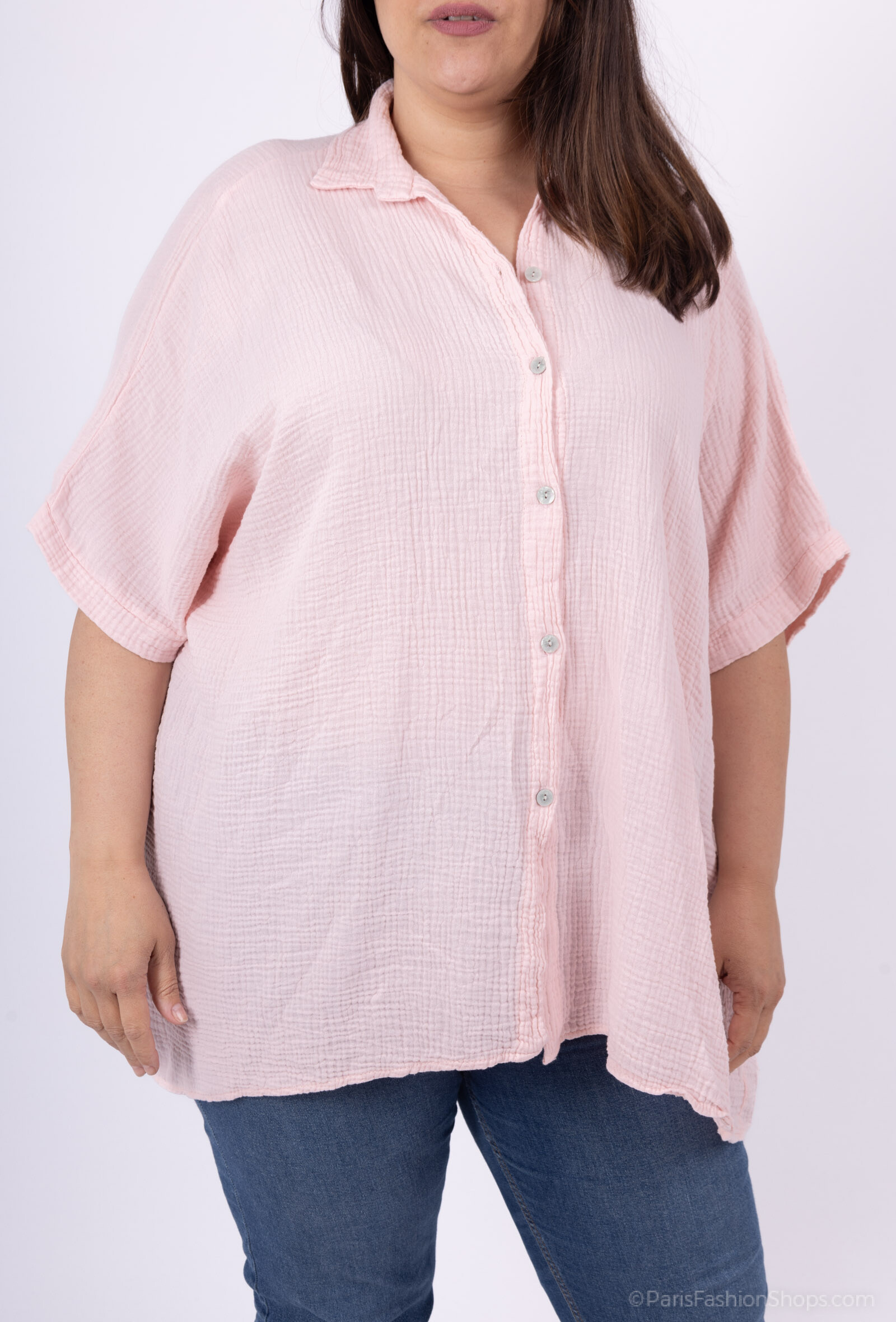Mayorista D&L CREATION - Camisa de talla grande en una gasa de algodón doble T38 en T66