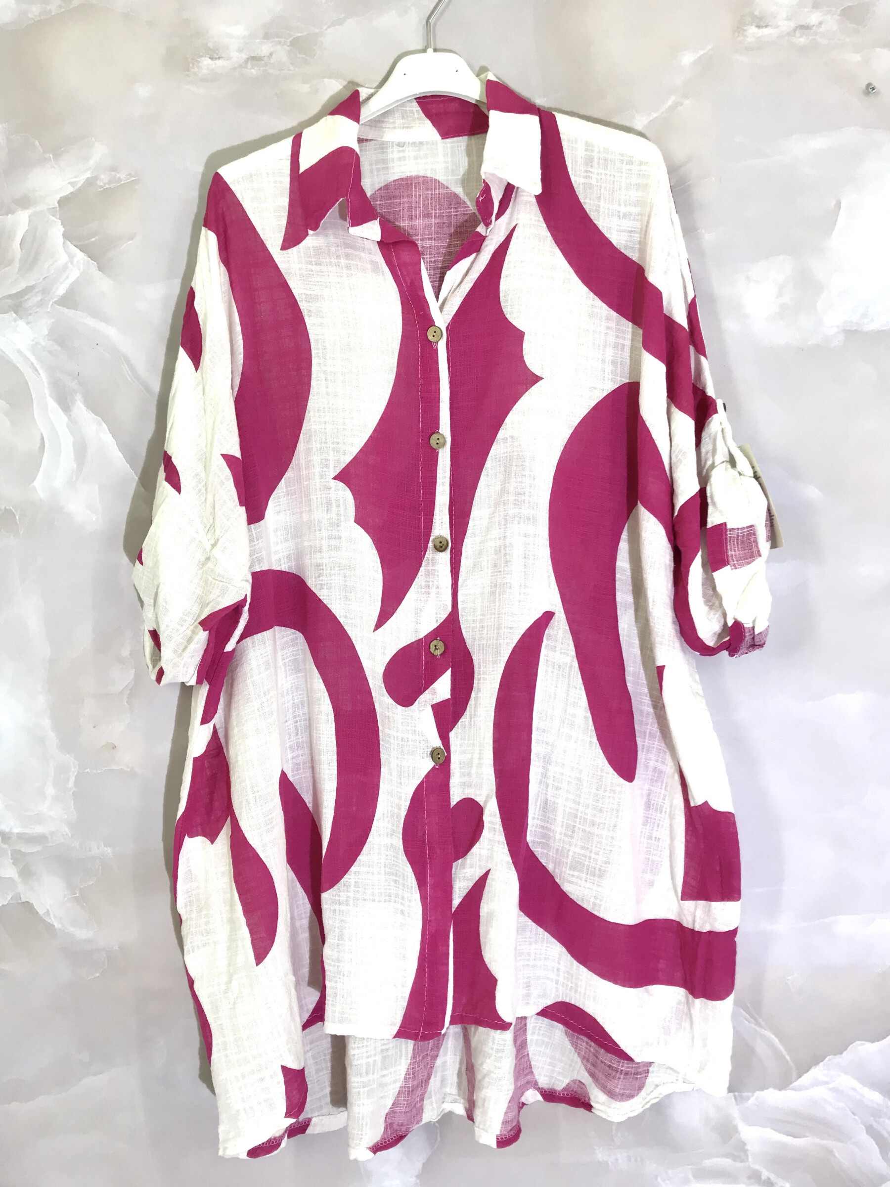 Grossiste D&L CREATION - Chemise longue boutonnée grande taille en coton effet lin