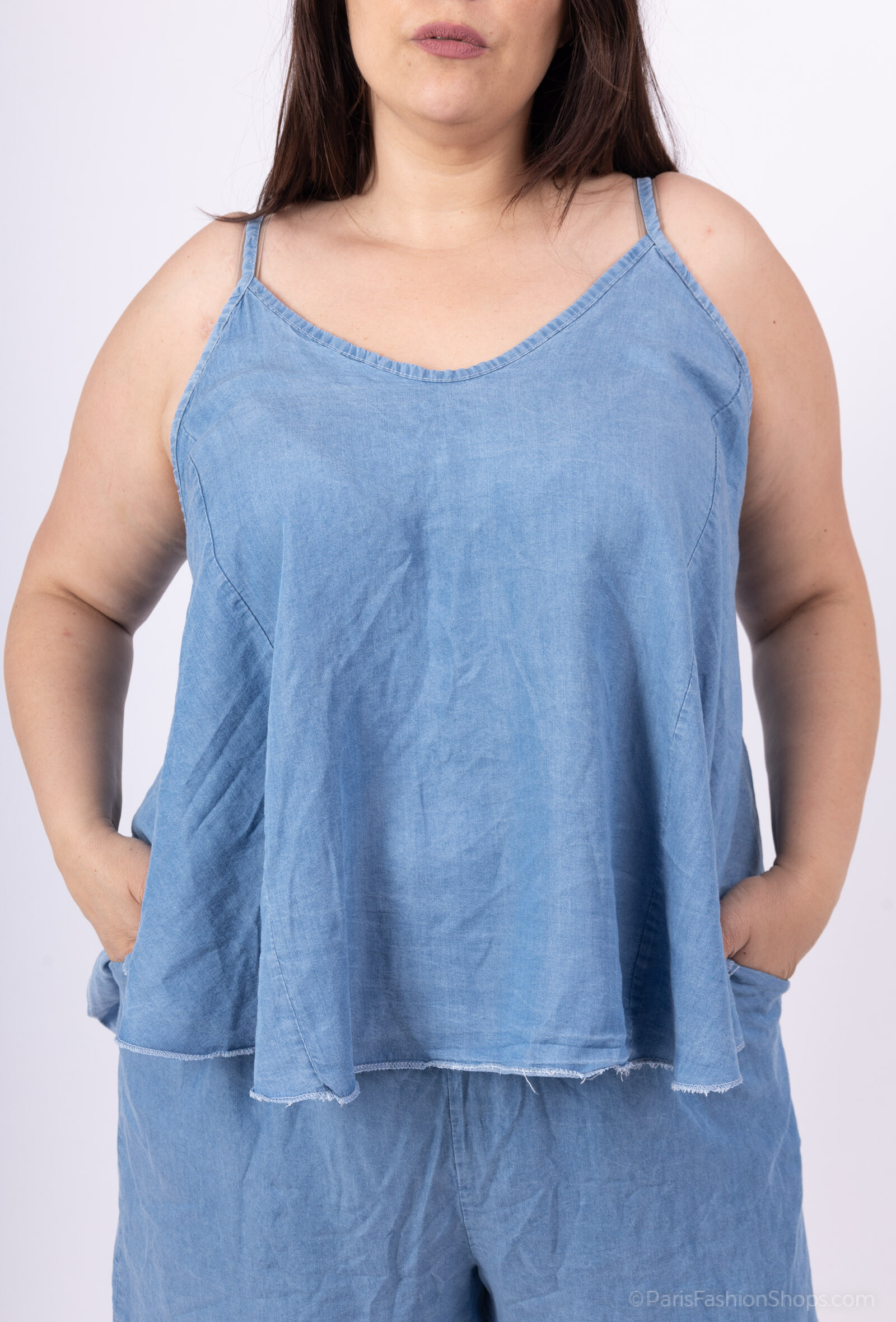 Mayorista D&L CREATION - Camiseta de tanque acampanado en jeans Tencel T38 en T50