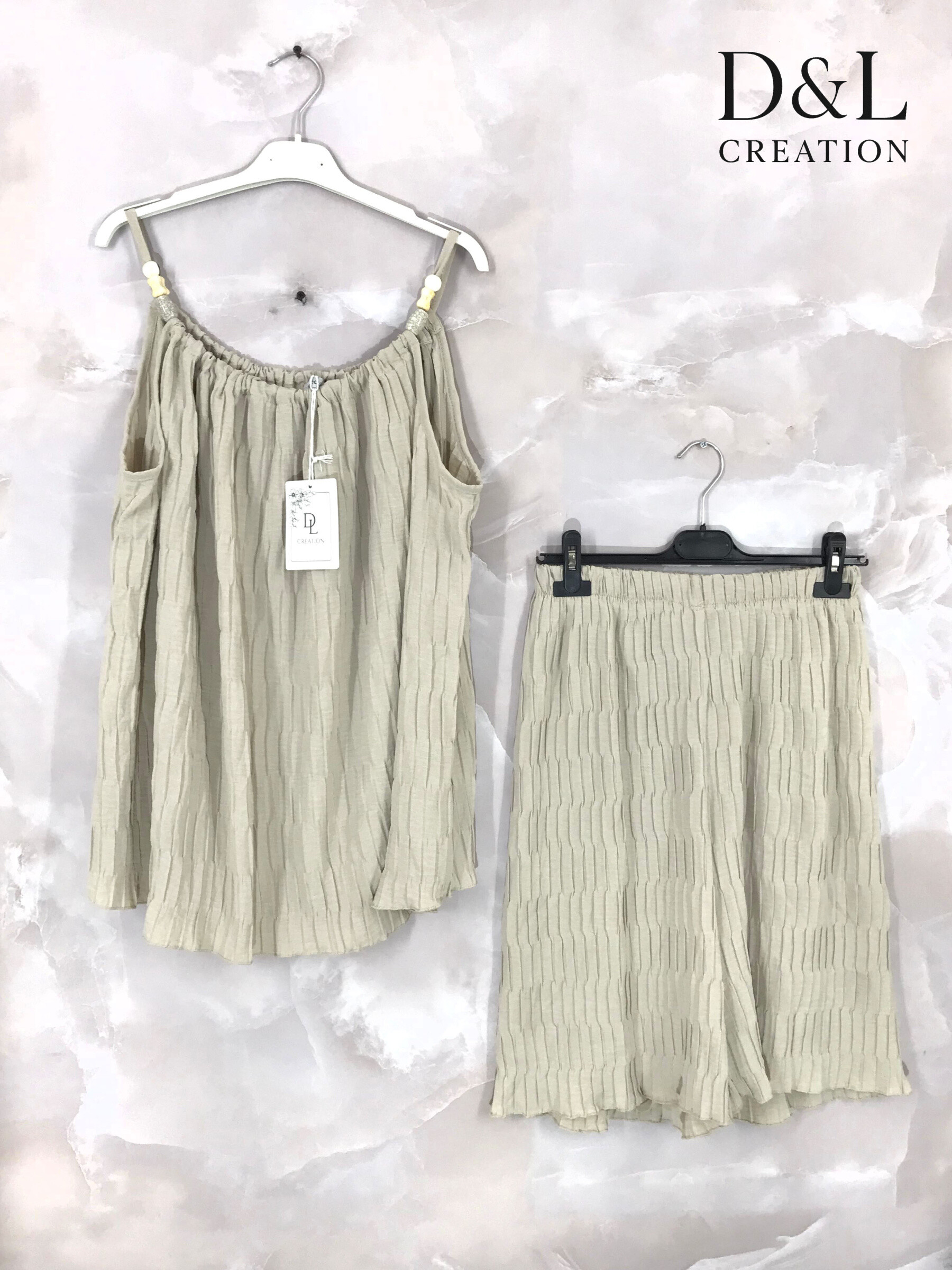 Grossista D&L CREATION - Set canotta pantaloncini plissettati irregolari taglia 38-50