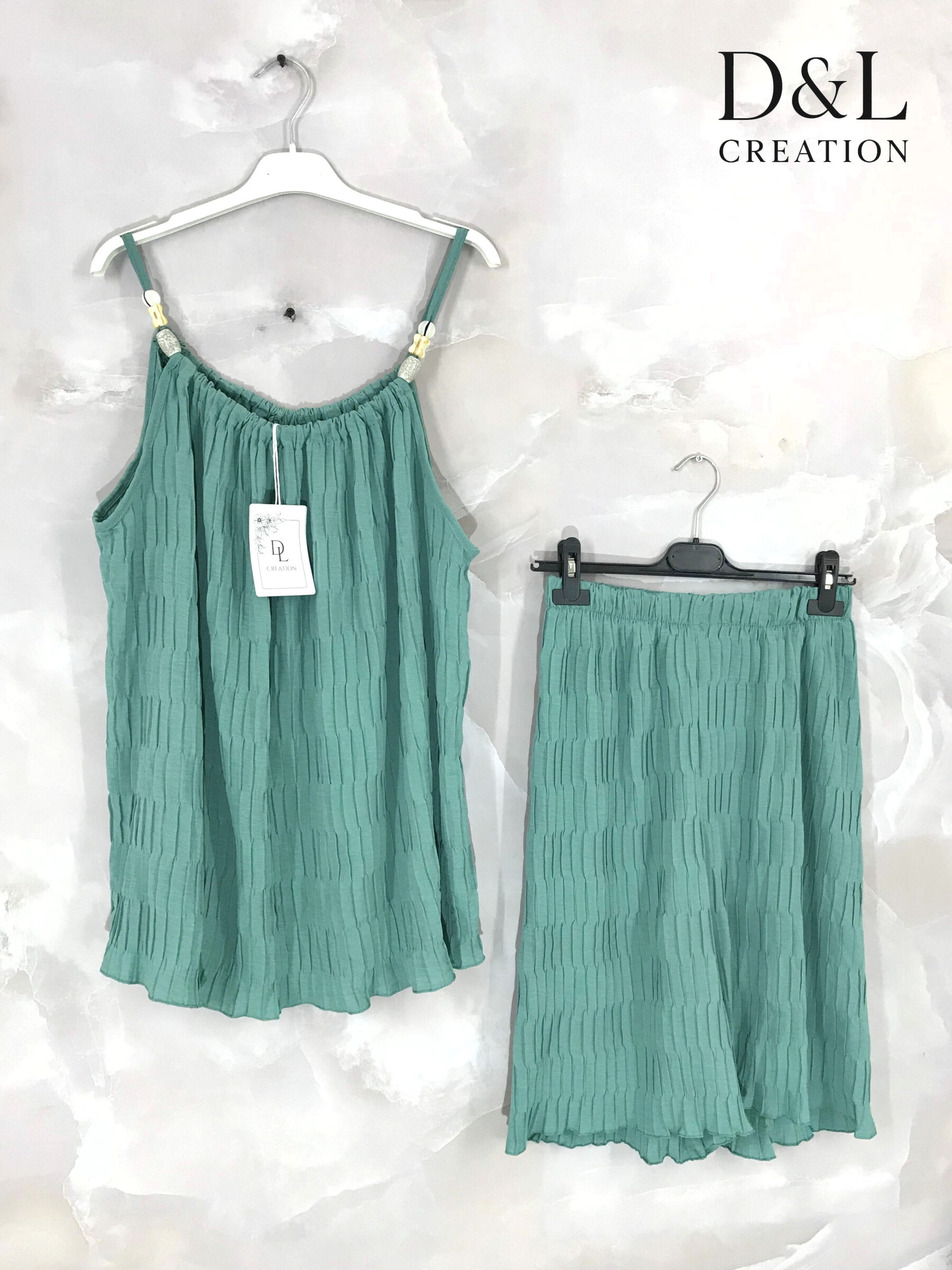 Großhändler D&L CREATION - Set Tanktop plissierte unregelmäßige Shorts Größe 38 bis 50