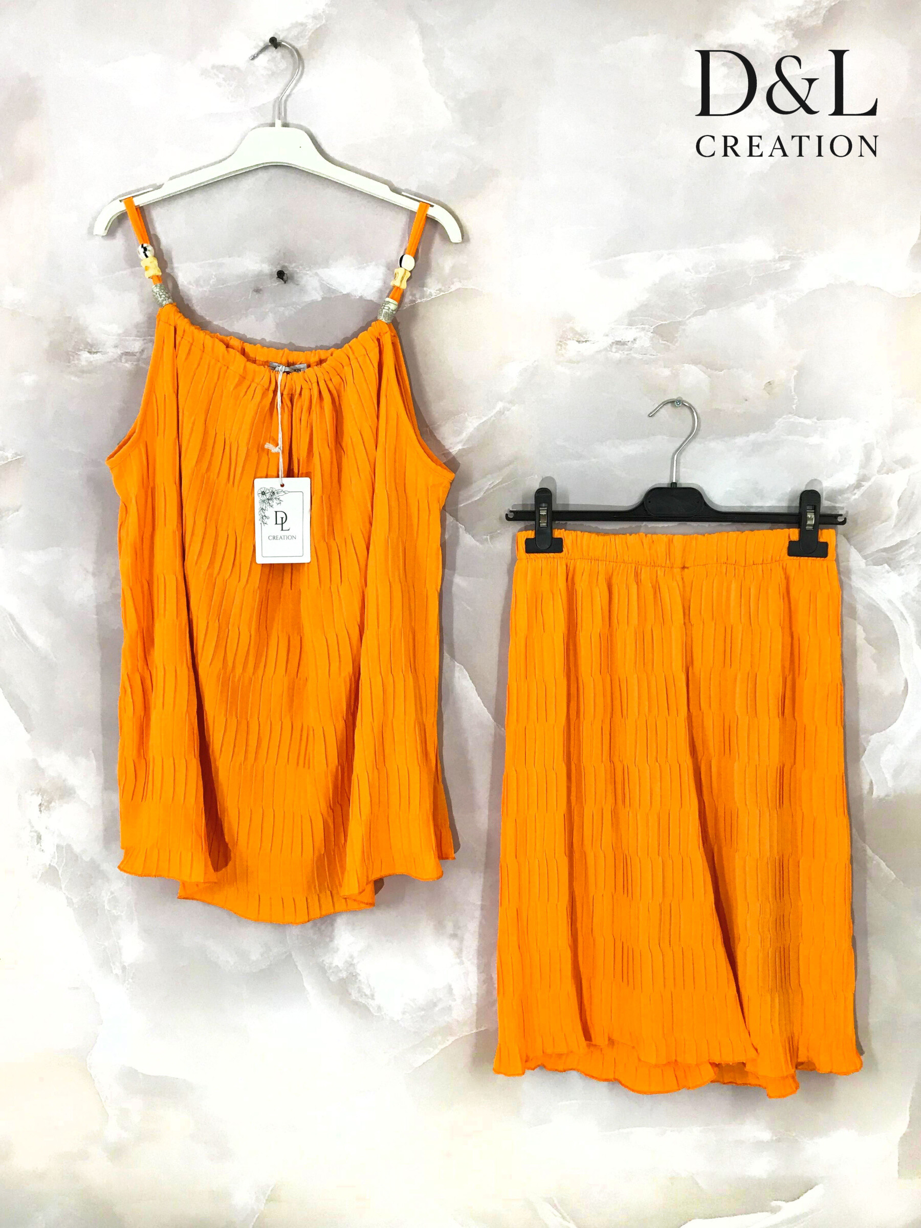 Großhändler D&L CREATION - Set Tanktop plissierte unregelmäßige Shorts Größe 38 bis 50