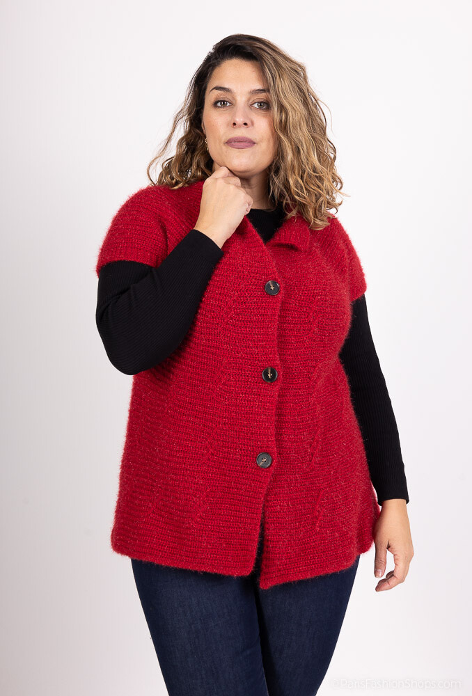 Großhändler D&L Creation - Flauschiger Cardigan mit kurzen Ärmeln und Knöpfen