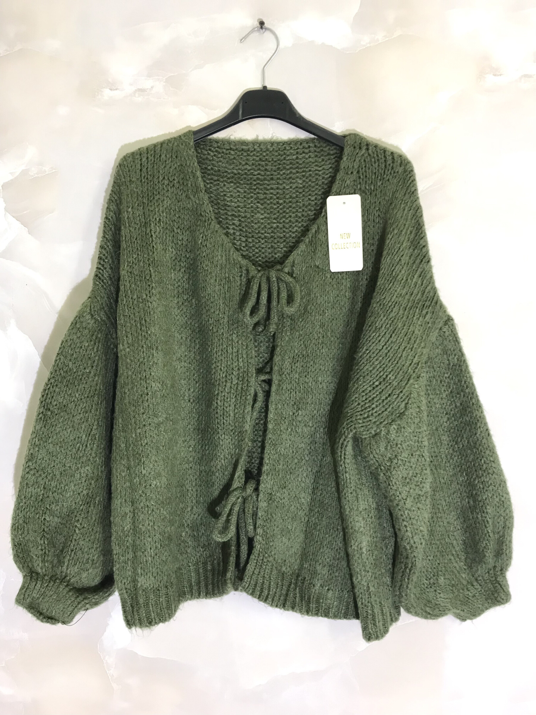 Wholesaler D&L Creation - Soft knit puff sleeve cardigan with drawstrings