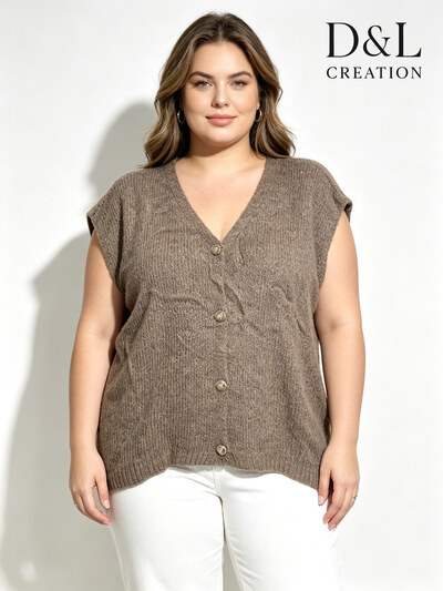 Grossiste D&L CREATION - Gilet boutonné manches courtes doux T38 à T52+ Grossiste D&L CREATION - Gilet boutonné manches courtes doux T38 à T52+