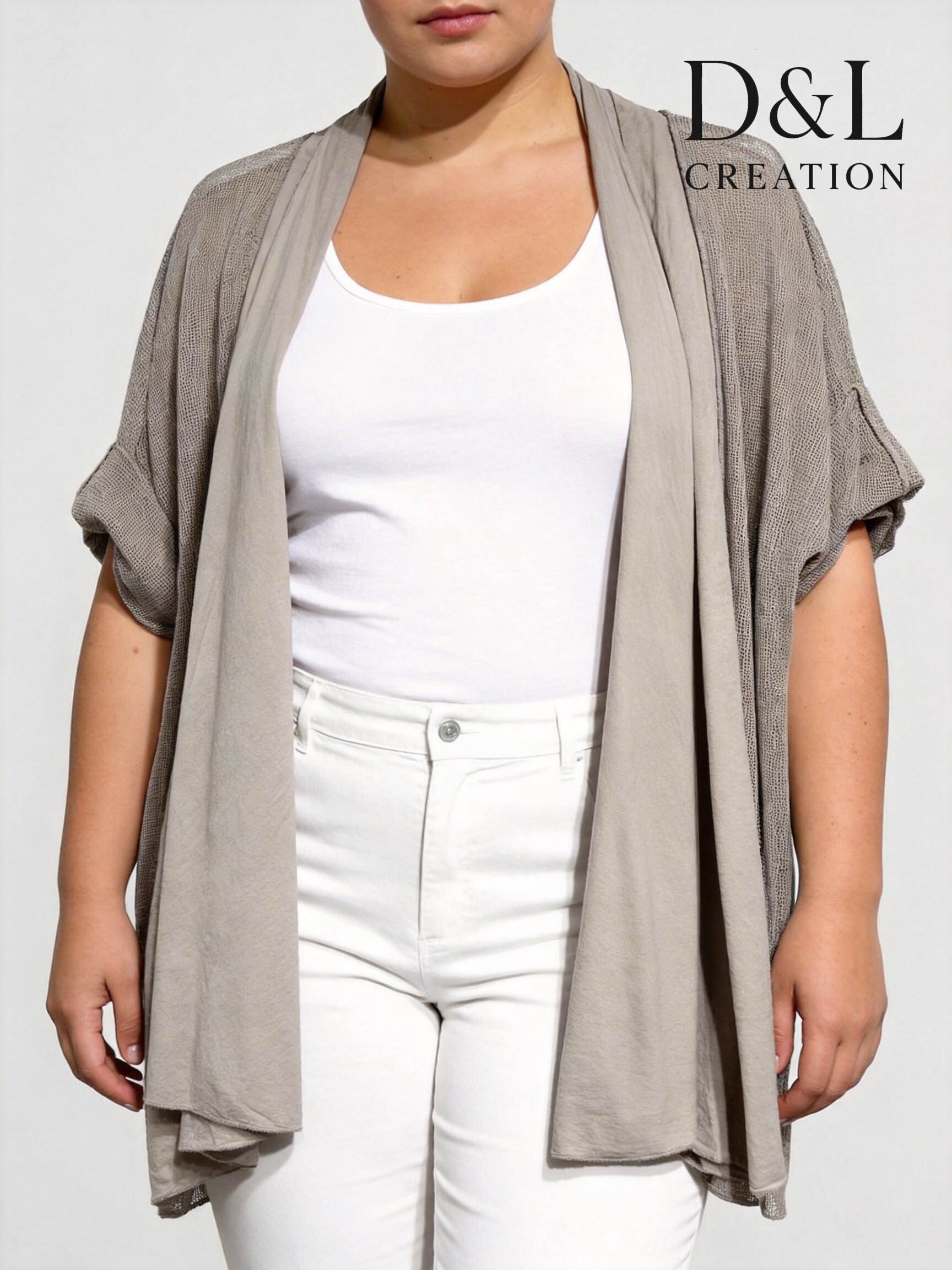 Grossista D&L CREATION - Cardigan traforato bicolore taglie 38 a 52