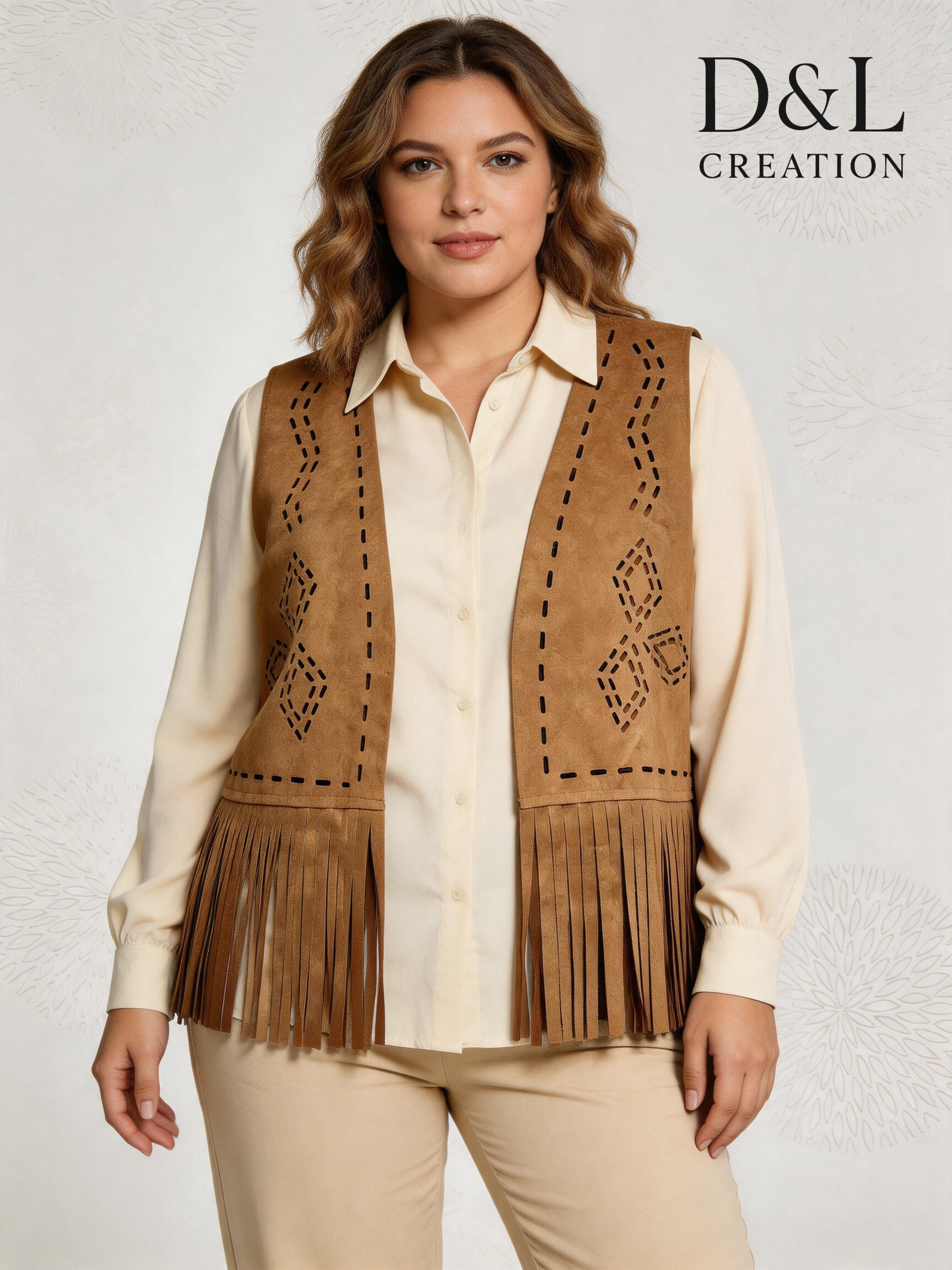 Grossiste D&L CREATION - Gilet suédine à franges T38 à T46