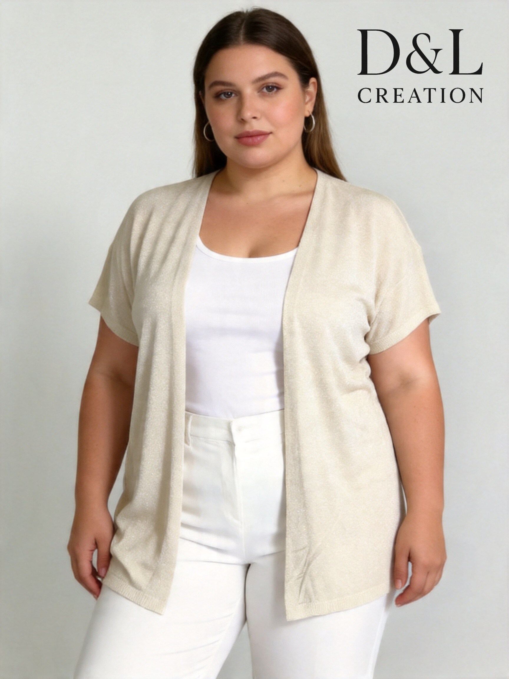 Grossista D&L CREATION - Cardigan lurex a maniche corte taglie T40 a T56+