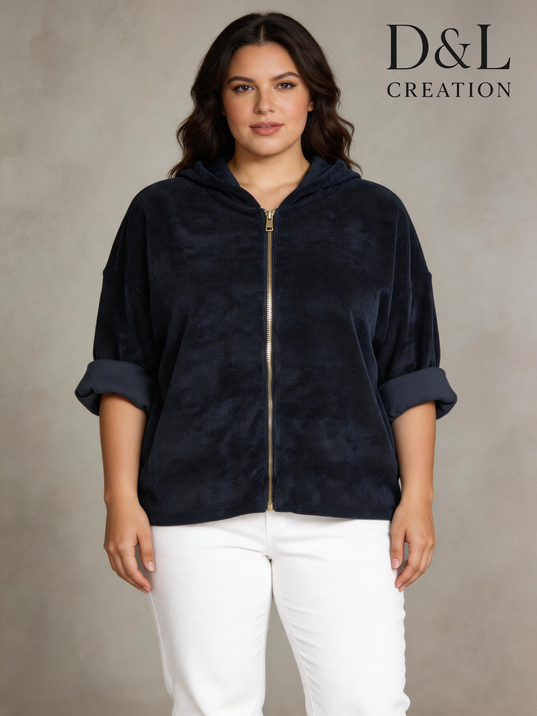 Grossista D&L CREATION - Gilet in velluto con zip taglie 38 a 50