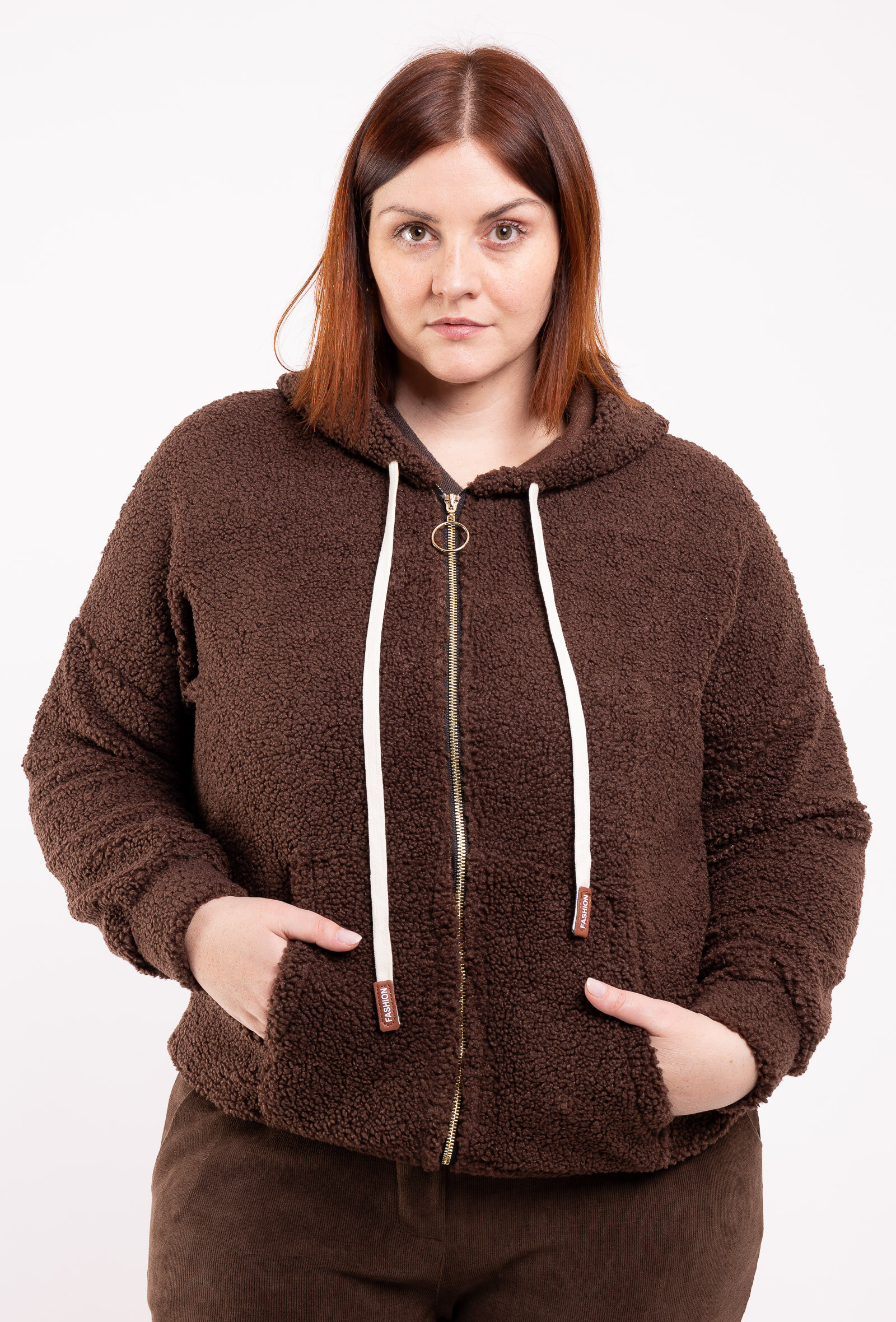 Grossista D&L CREATION - Gilet con zip in pelliccia stile Teddy con cappuccio, taglie T38 a T46