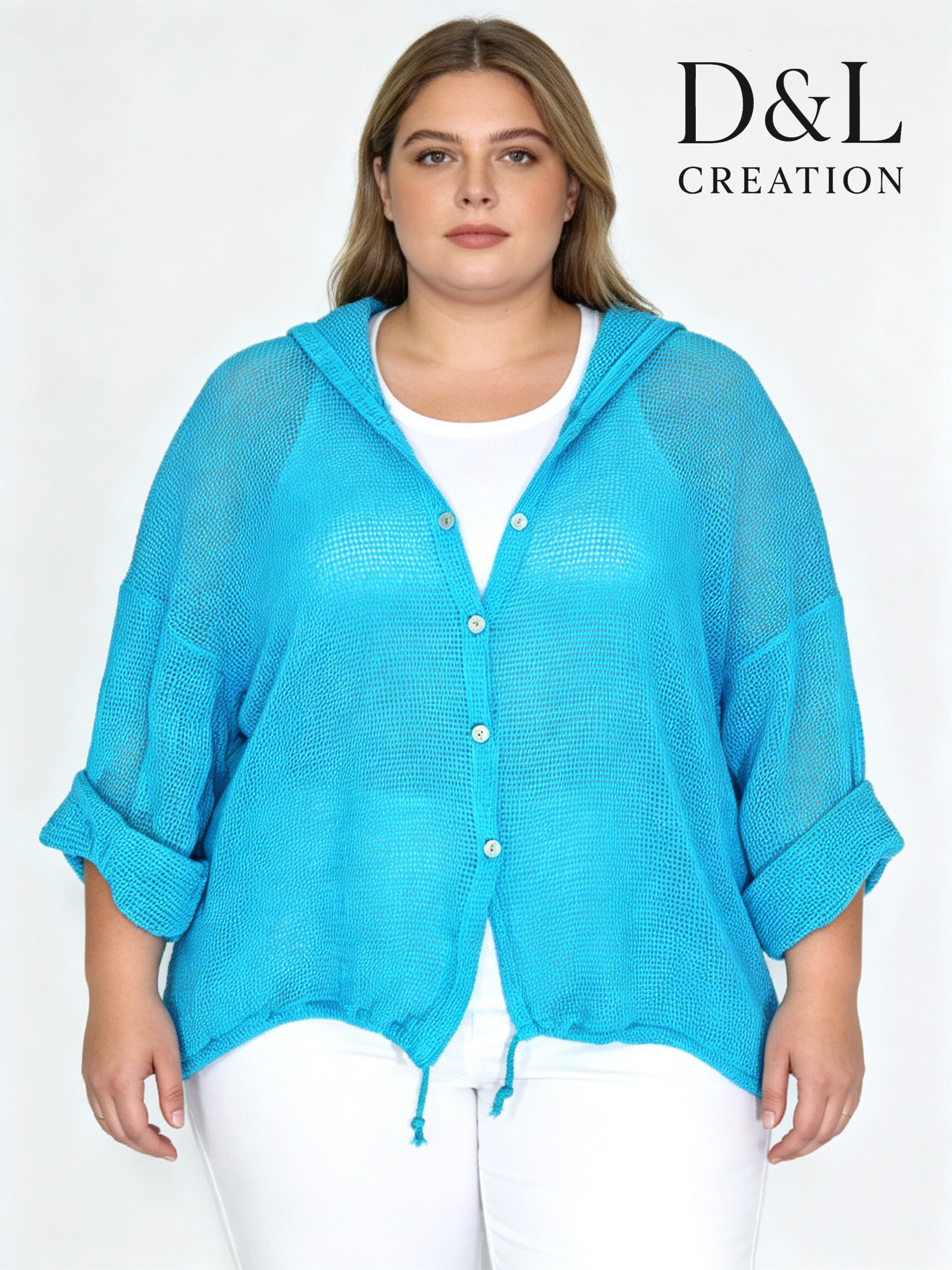 Grossista D&L CREATION - Cardigan corto in cotone traforato taglie T38 a T52+