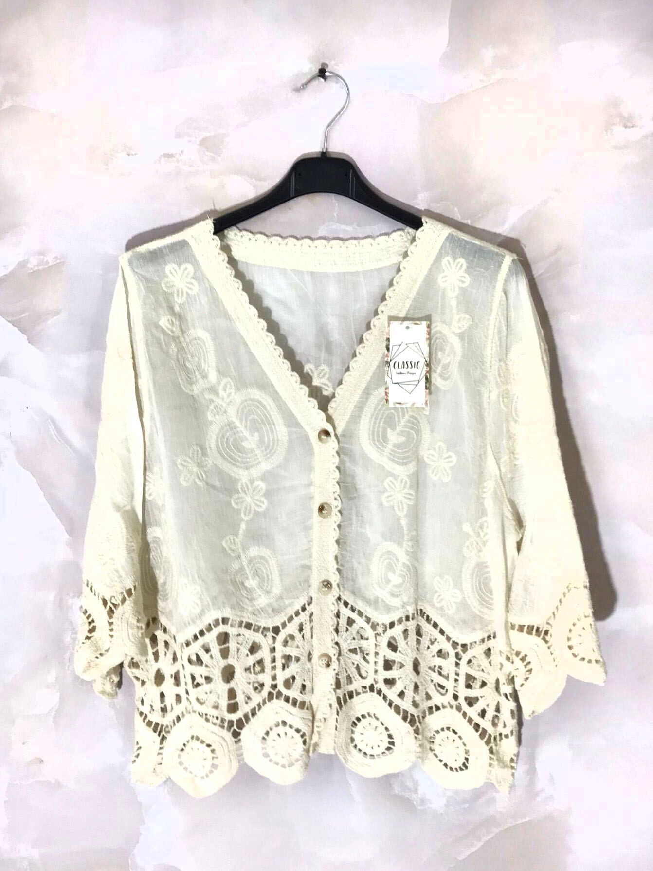 Grossista D&L CREATION - Gilet corto in cotone con pizzo, taglie dalla 38 alla 46