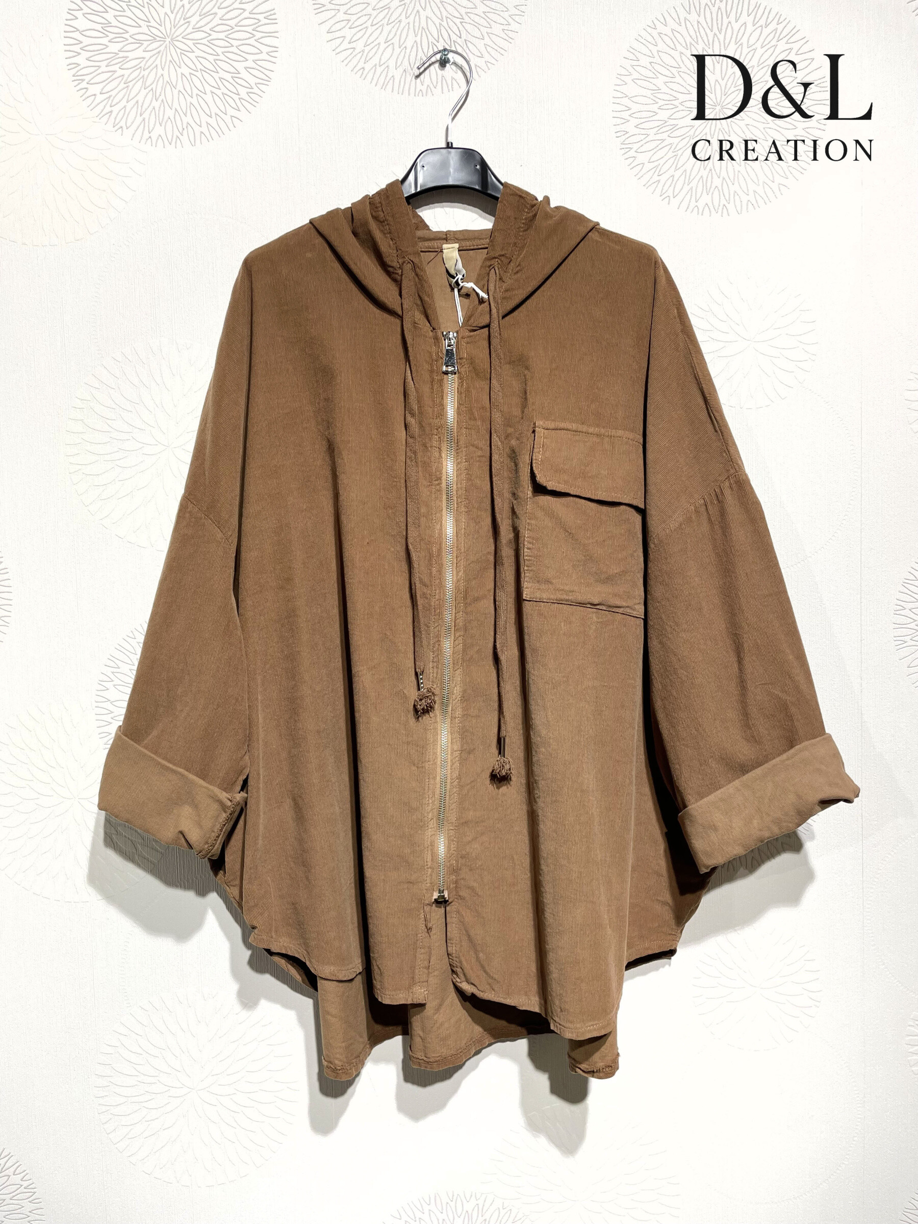 Großhändler D&L CREATION - Kapuzenweste aus Samt mit Taschen Größe 38 bis 58