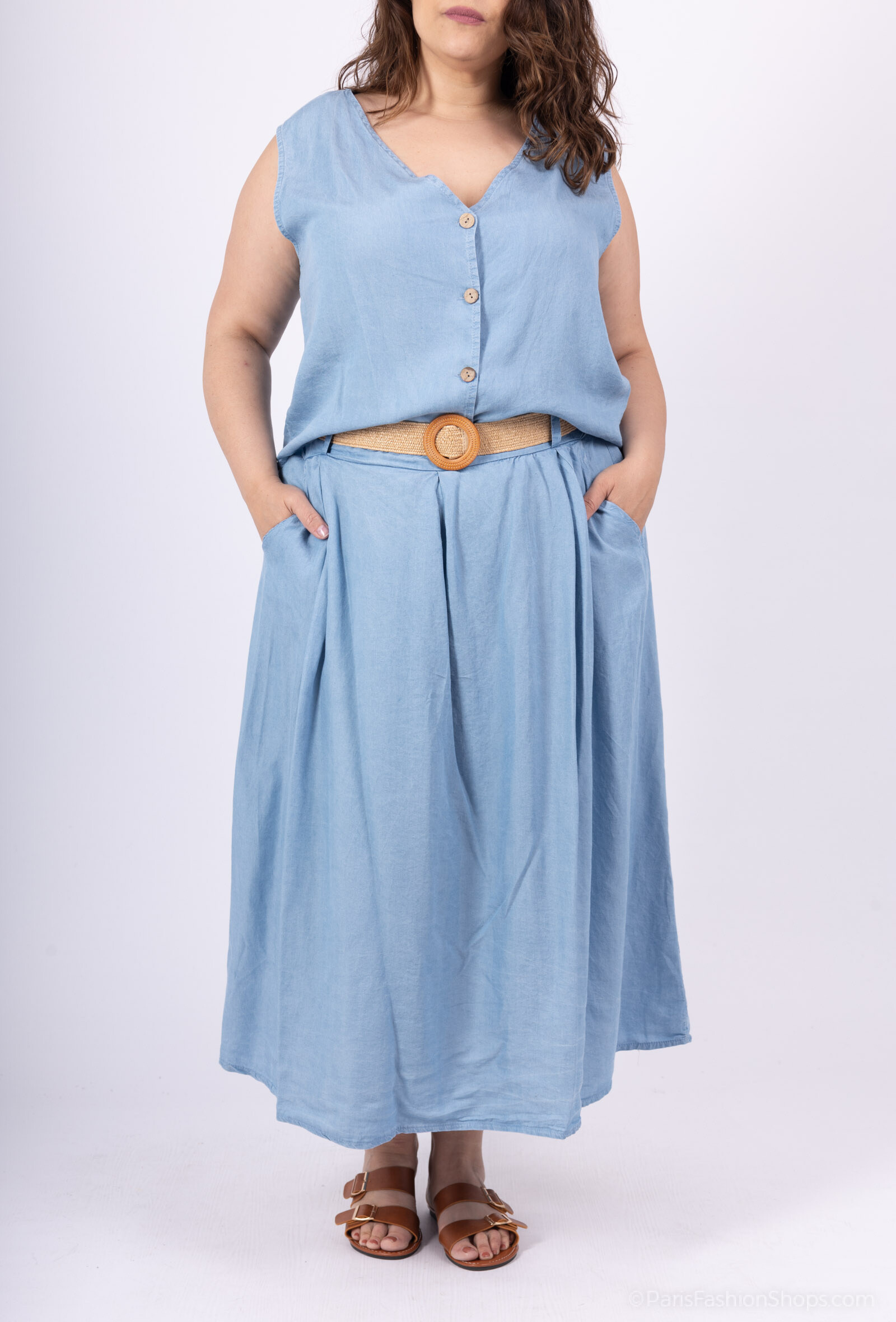 Großhändler D&L CREATION - Langfleicher Rock mit Tencel T38 Denimgürtel bei T52