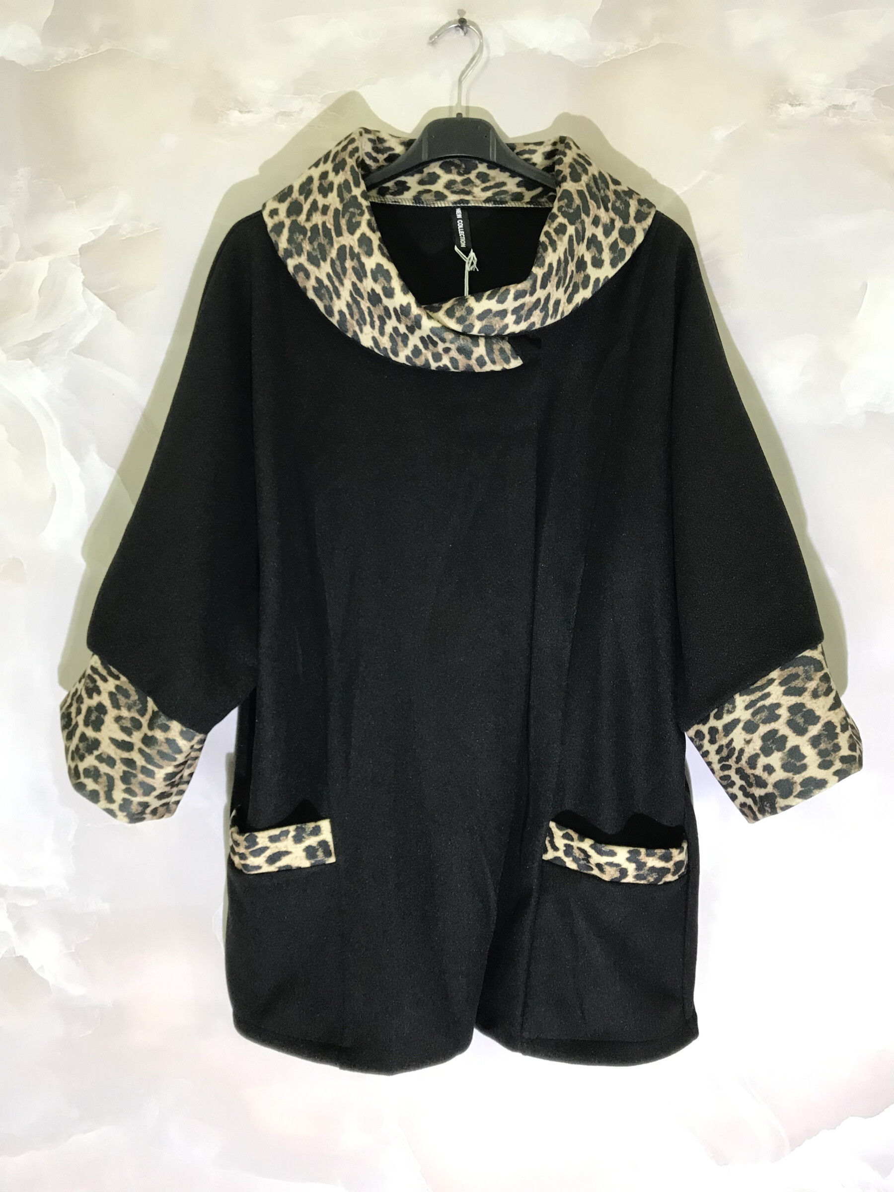 Grossiste D&L Creation - Manteau chic grande taille avec bordures imprimé léopard