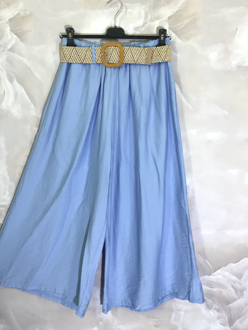 Grossiste D&L CREATION - Pantalon 7/8 uni évasé avec ceinture stretch et poches