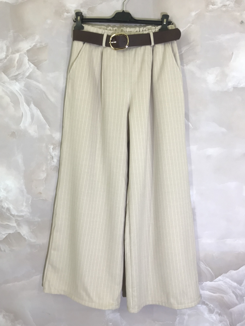 Wholesaler D&L Creation - Striped pattern wide leg pants with pockets and belt