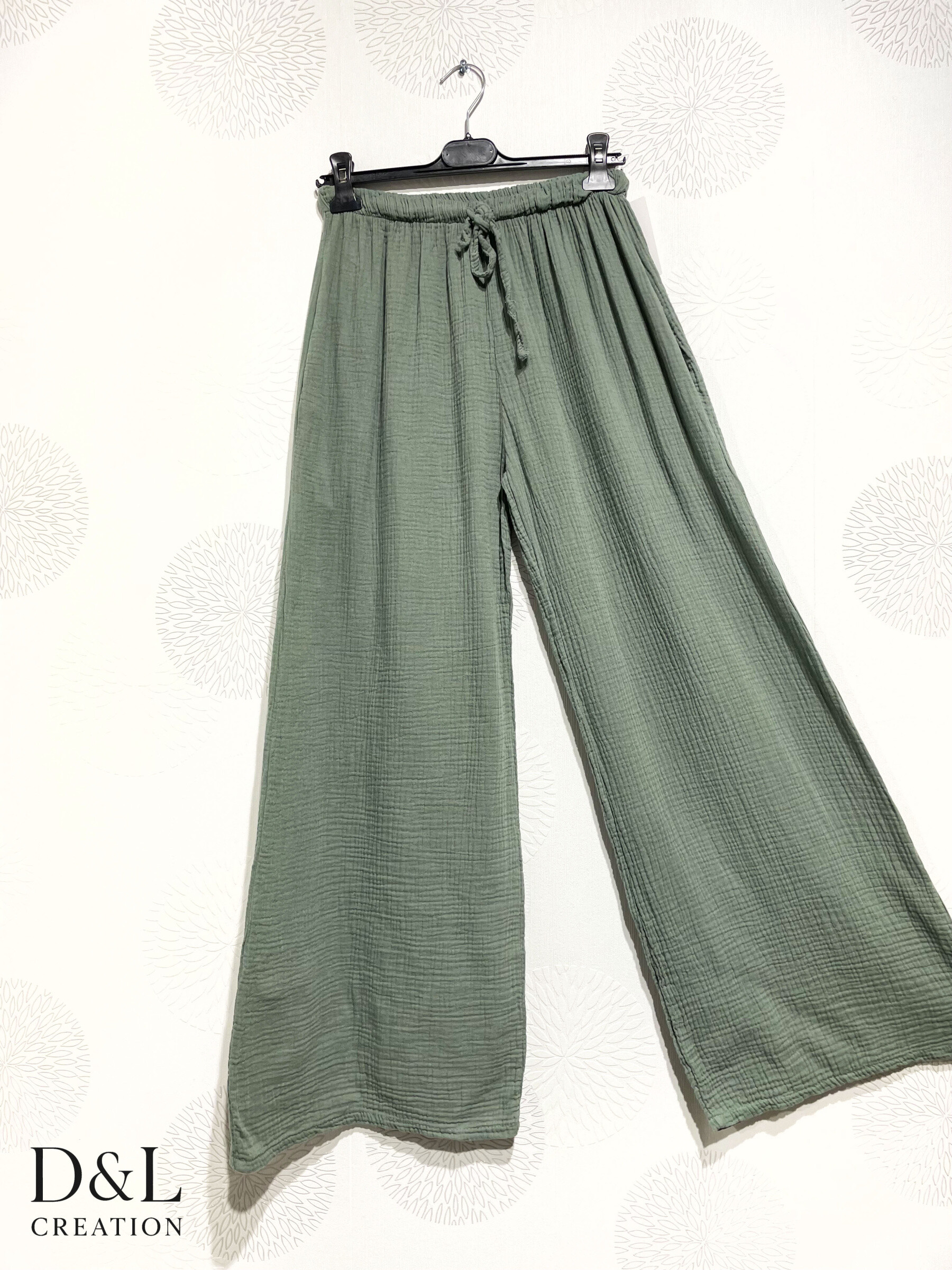 Grossiste D&L CREATION - Pantalon pattes larges en double gaze de coton T38 à T48