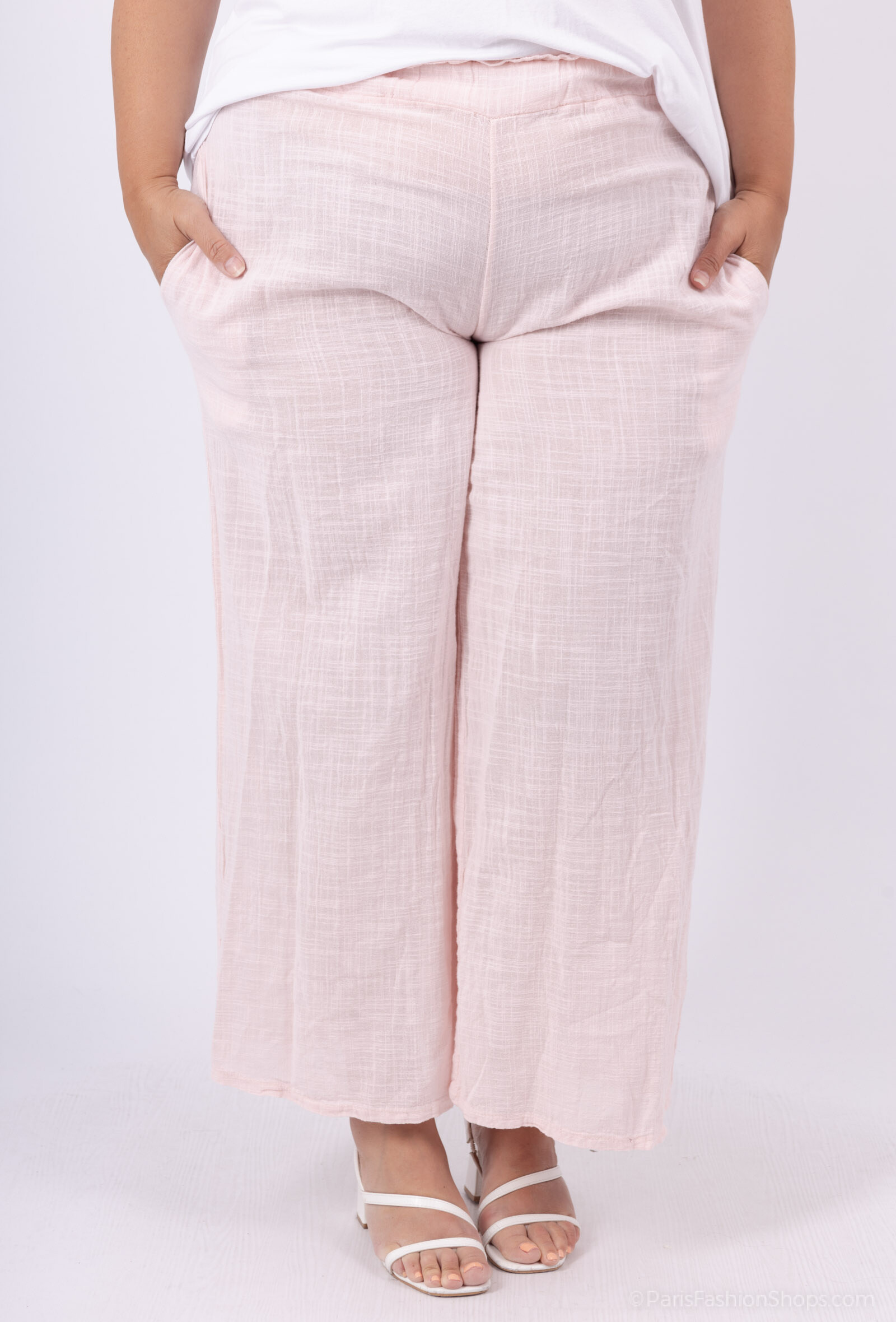 Großhändler D&L CREATION - Einfarbige Baumwoll-Leinenhose mit Taschen Größe 38 bis 48