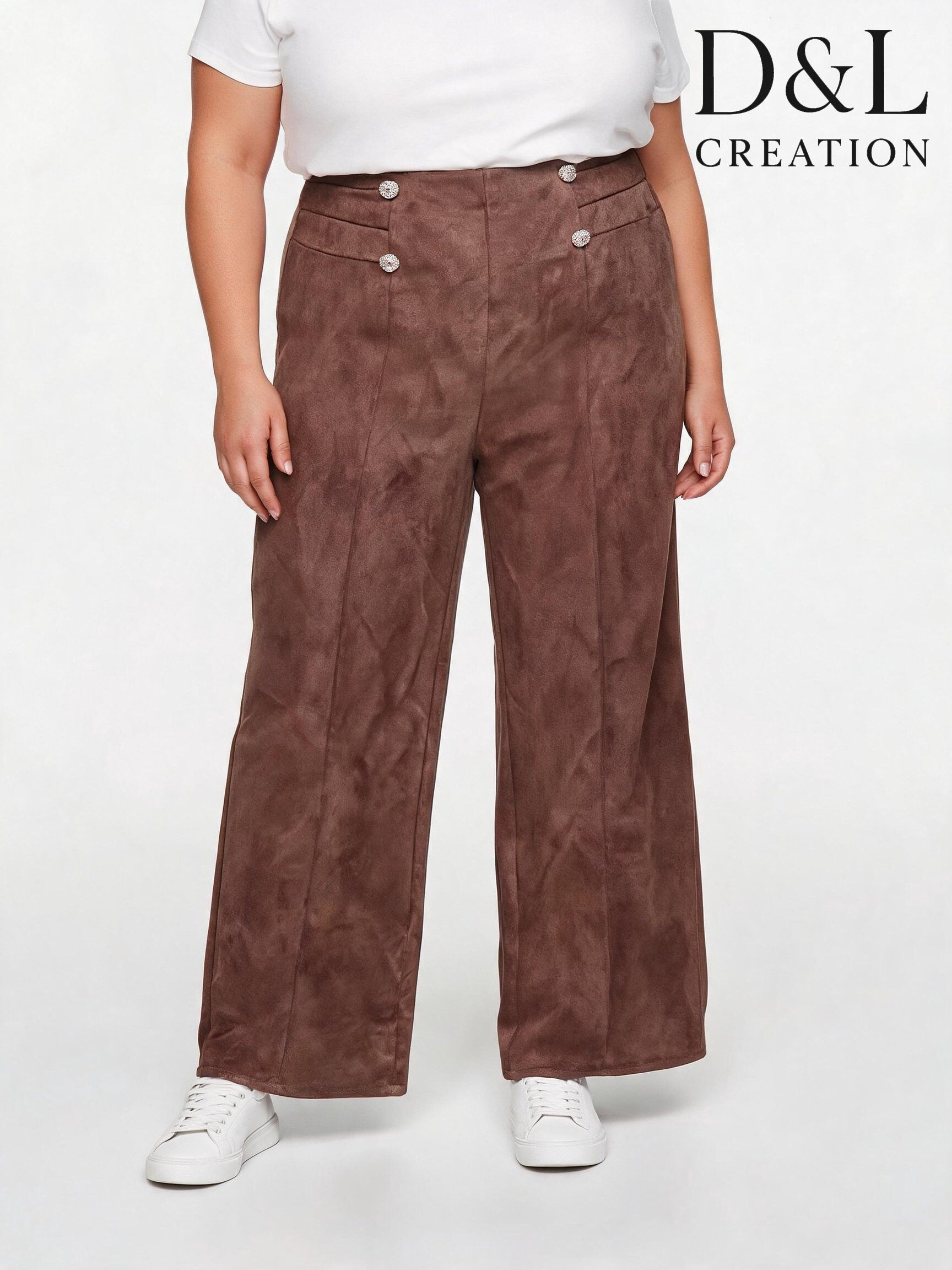 Grossista D&L CREATION - Pantaloni effetto scamosciato a gamba larga taglia 44/46