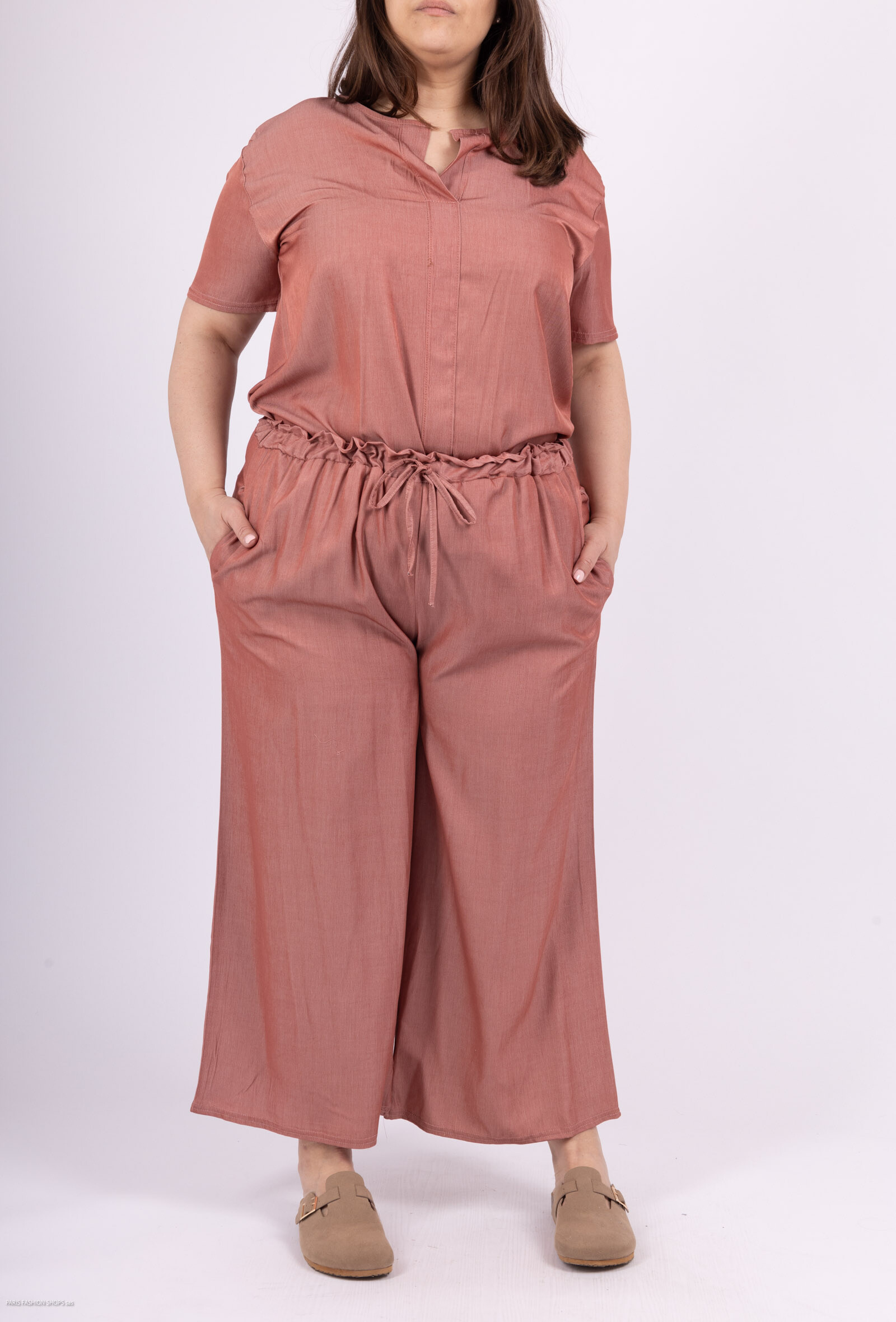 Grossiste D&L Creation - Pantalon pattes larges en lyocell avec poches et faux nœud T38 à T50