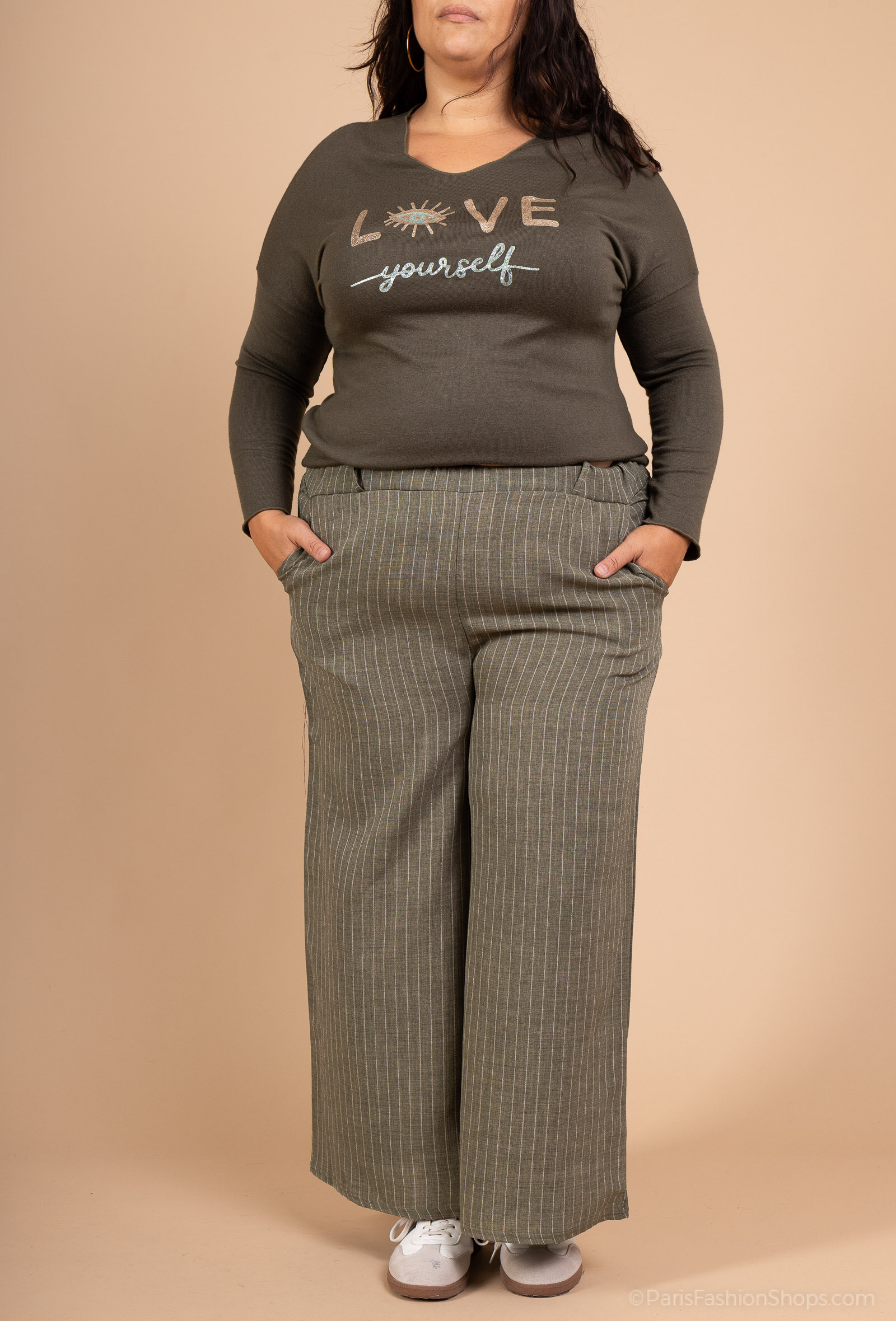 Großhändler D&L CREATION - Gestreifte Hosen mit weitem Bein in den Größen 38 bis 50