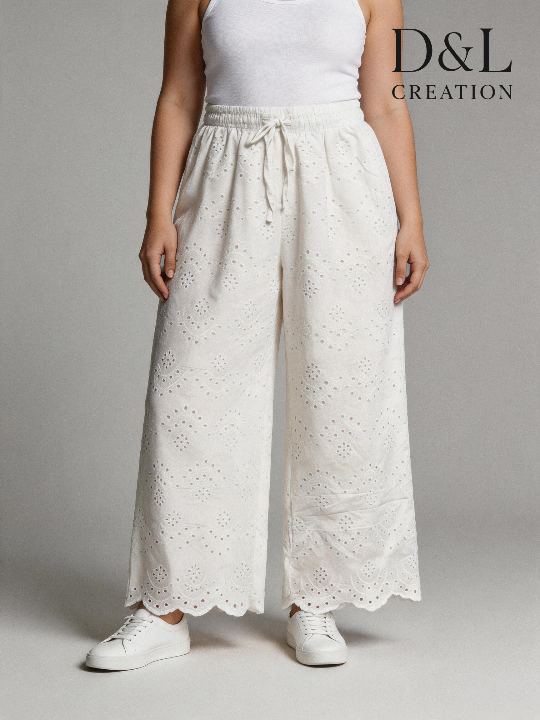 Großhändler D&L CREATION - Baumwollhose mit Lochstickerei und Taschen, Größen T36 bis T46
