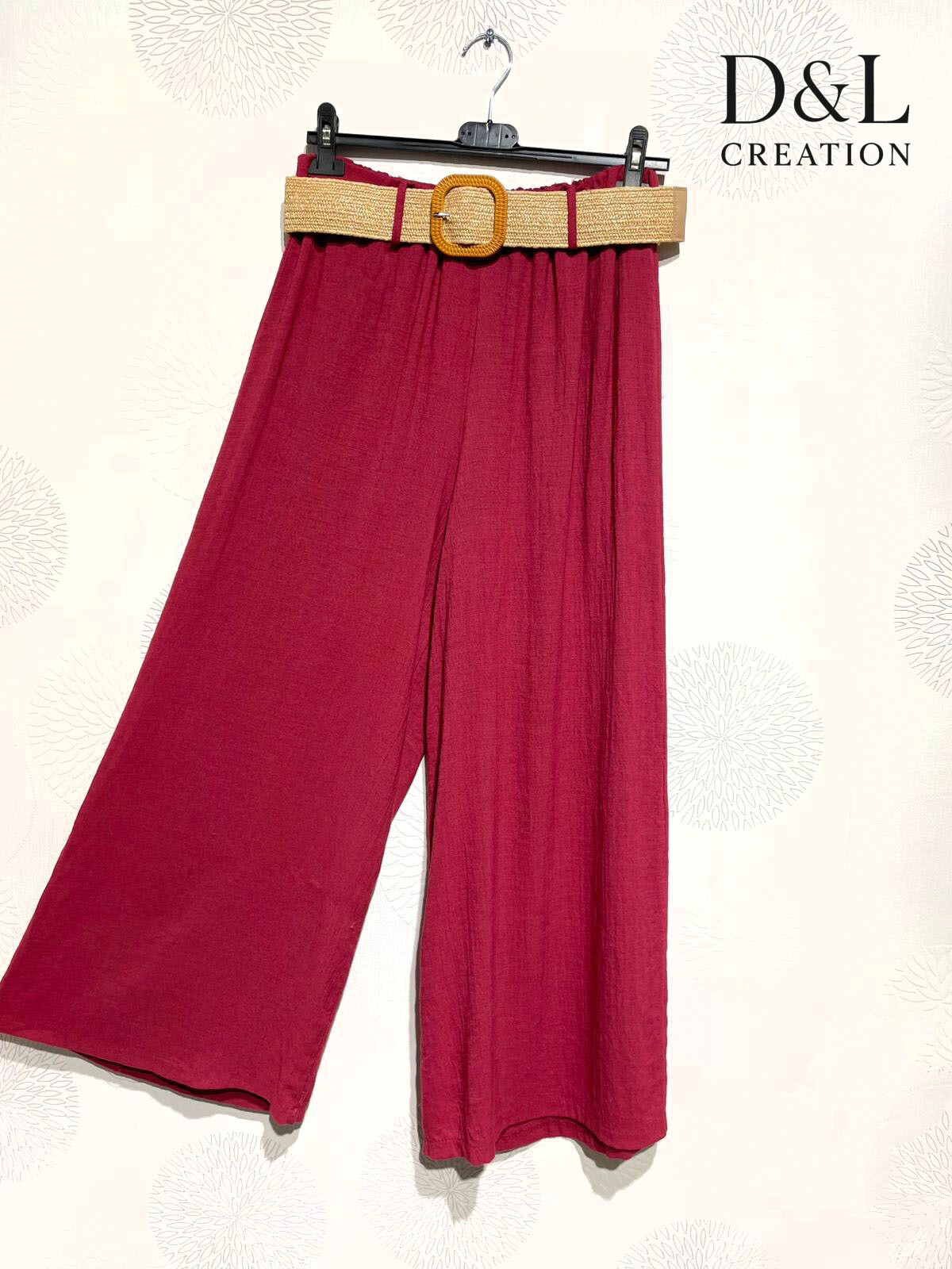 Mayorista D&L CREATION - Pantalones de pierna grande 70% de lino con correa T38 a T50