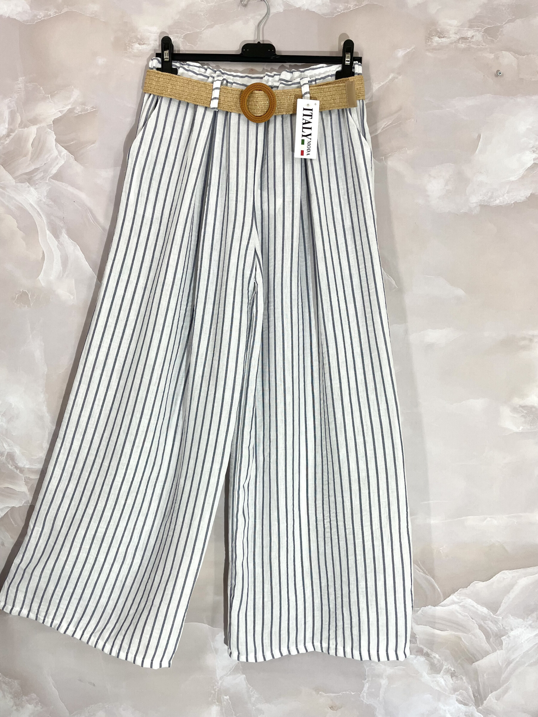 Wholesaler D&L CREATION - Striped pants with wide legs with T36 pockets and T46 belt