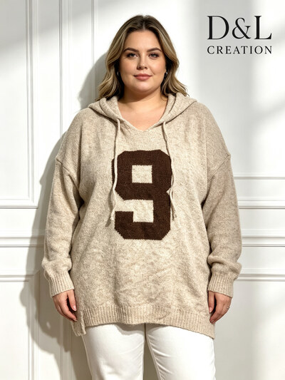 Grossiste D&L CREATION - Pull à capuche en maille stretch T38 à T52+ Grossiste D&L CREATION - Pull à capuche en maille stretch T38 à T52+