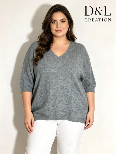 Grossiste D&L CREATION - Pull long col V manches courtes T38 à T50 Grossiste D&L CREATION - Pull long col V manches courtes T38 à T50