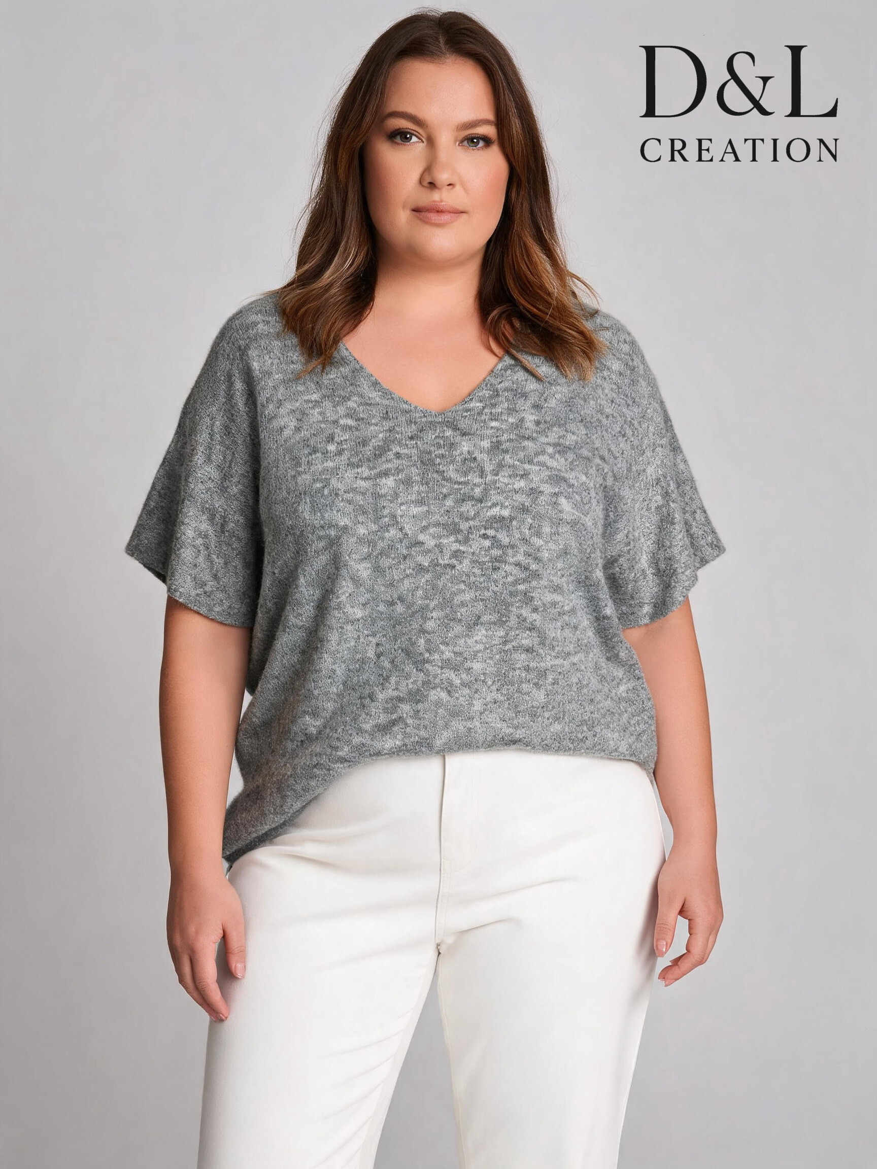 Mayorista D&L CREATION - Jersey de punto con lana cuello en V mangas cortas tallas 38 a 52