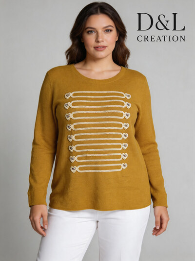 Grossista D&L CREATION - Maglione elasticizzato con motivo taglie 38 a 46 Grossista D&L CREATION - Maglione elasticizzato con motivo taglie 38 a 46