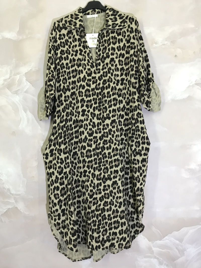 Wholesaler D&L Creation - Leopard print double gas cotton long dress