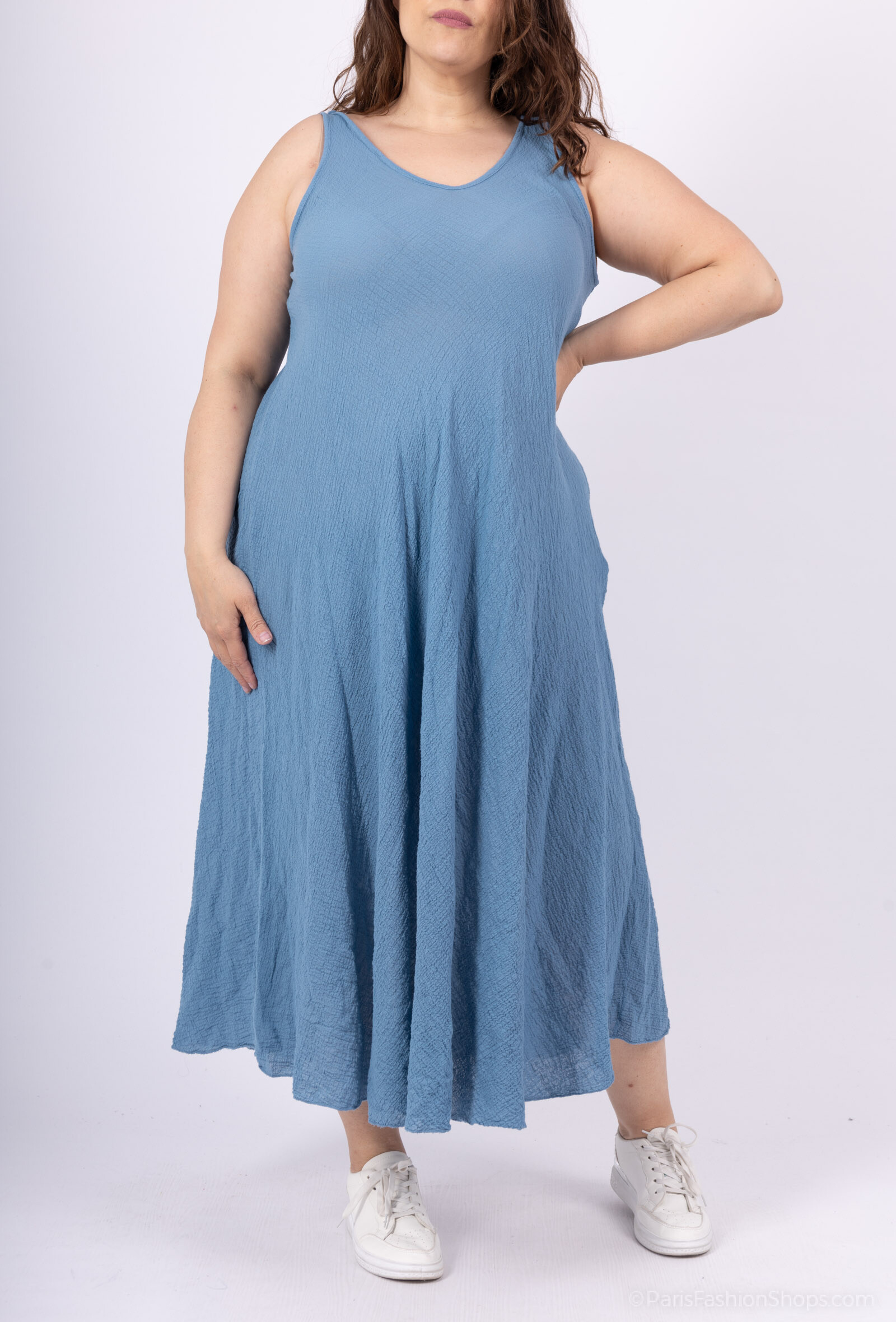Mayorista D&L CREATION - Vestido largo sin mangas en V -Neck in Waze Ultra Stretch T40 Wady Cotton en T50