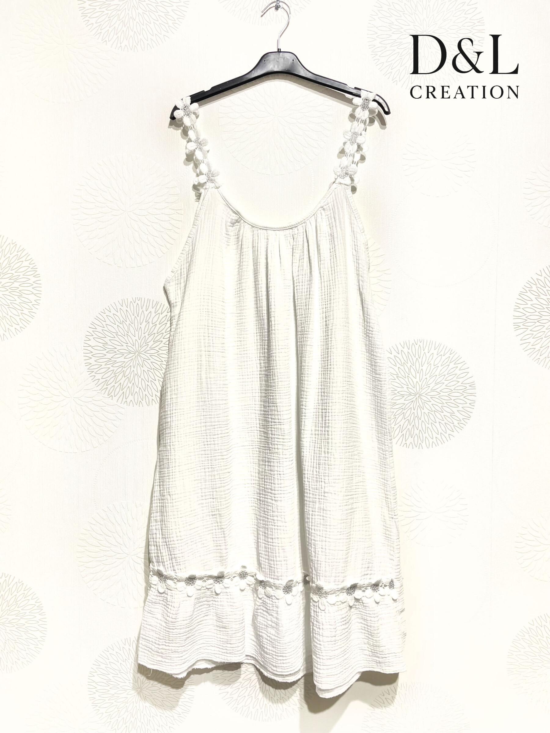 Großhändler D&L CREATION - Doppelte Baumwollgaze-Kleid mit Blumenmuster auf Trägern Größe 38 bis 50